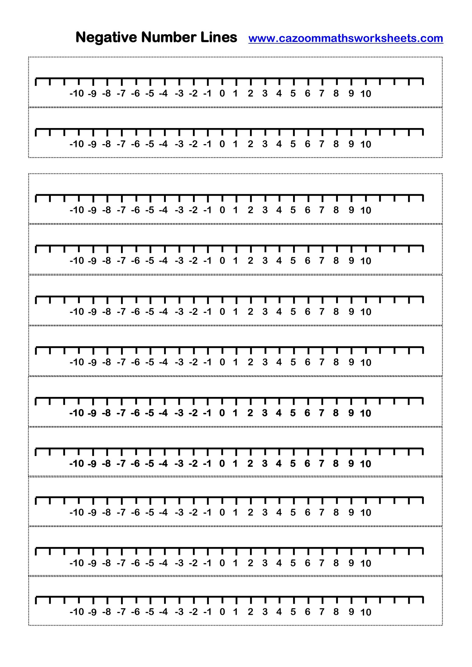 Negative Number Lines -10 To 10 | Free Teaching Resources intended for Number Lines With Negative Numbers Printable