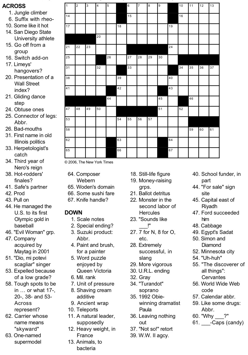New York Times Crossword Puzzlegeorge Barany And Michael Shteyman within Printable Nyt Sunday Crossword Puzzles