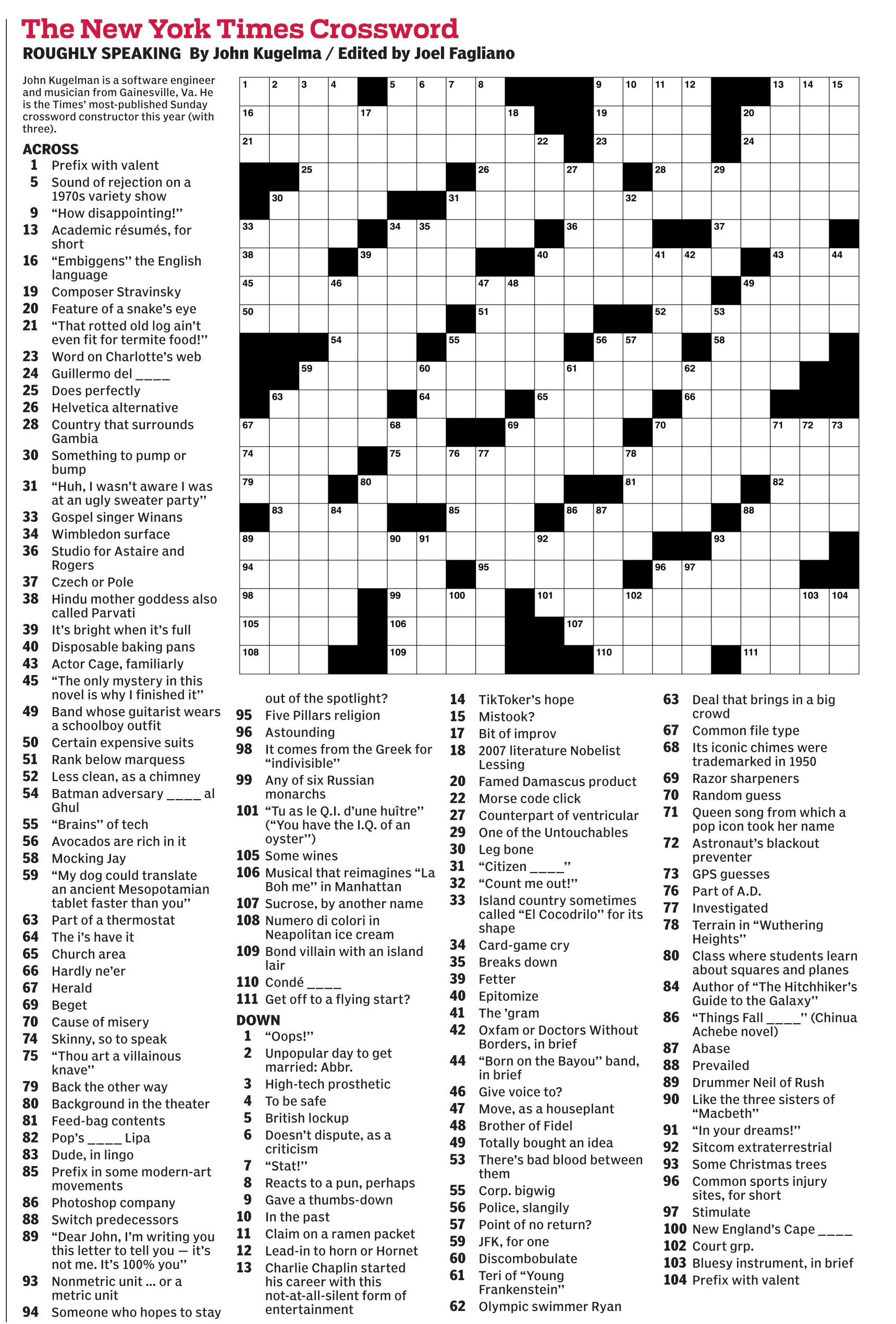 New York Times Daily Crossword - Puzzles pertaining to New York Times Crossword Puzzle Printable Sunday