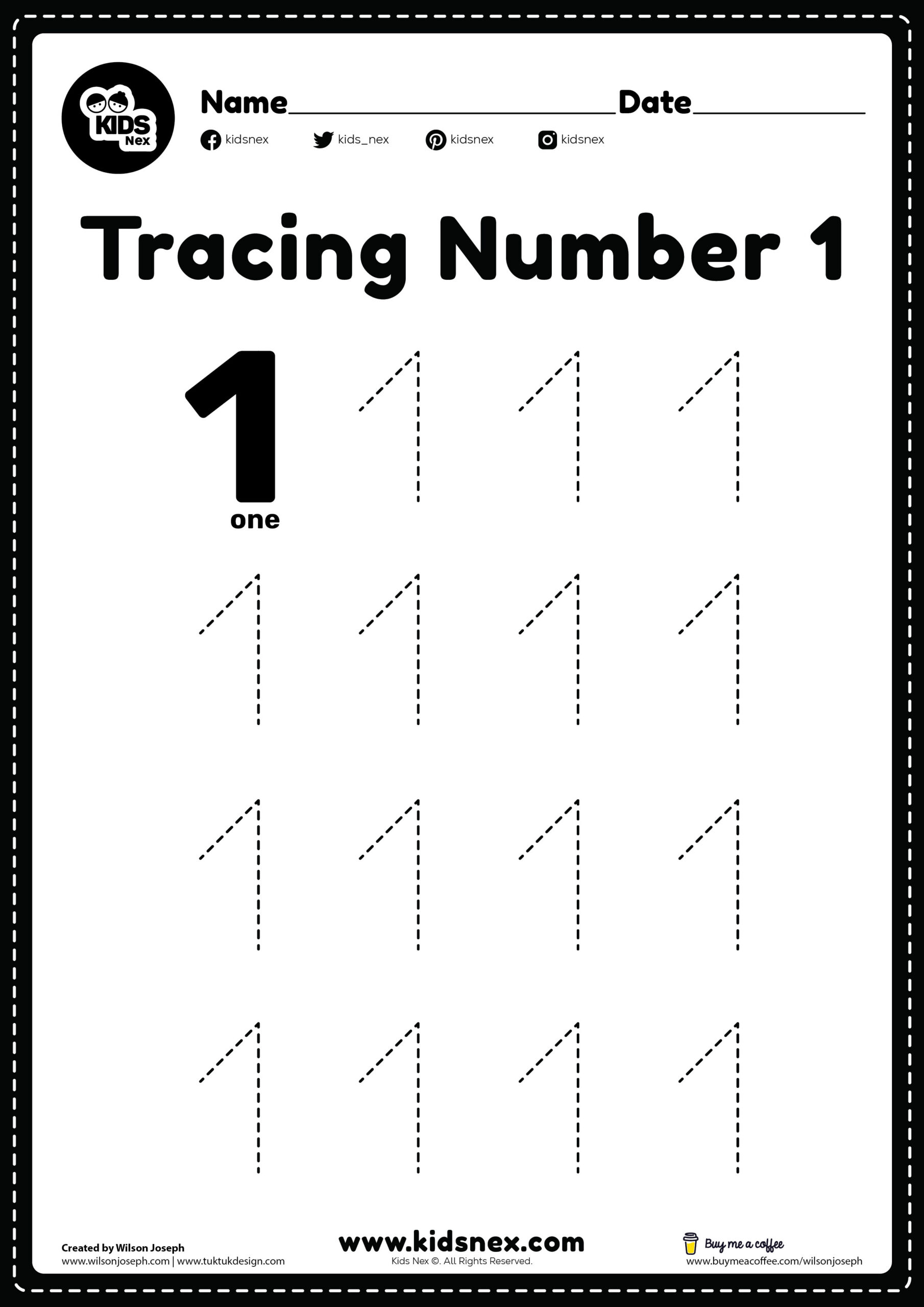 Number-1 Tracing Worksheet For Kids - Free Printable | Kidsnex throughout Free Printable Tracing Worksheets For Preschool