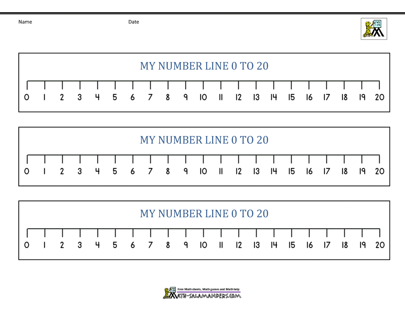 Number Line 0 To 20 Printables regarding Printable Number Line with Negative Numbers