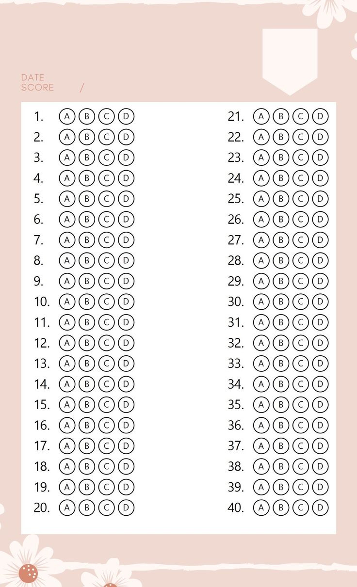 Omr Sheet 40 Questions in Printable Answer Sheet 1 40