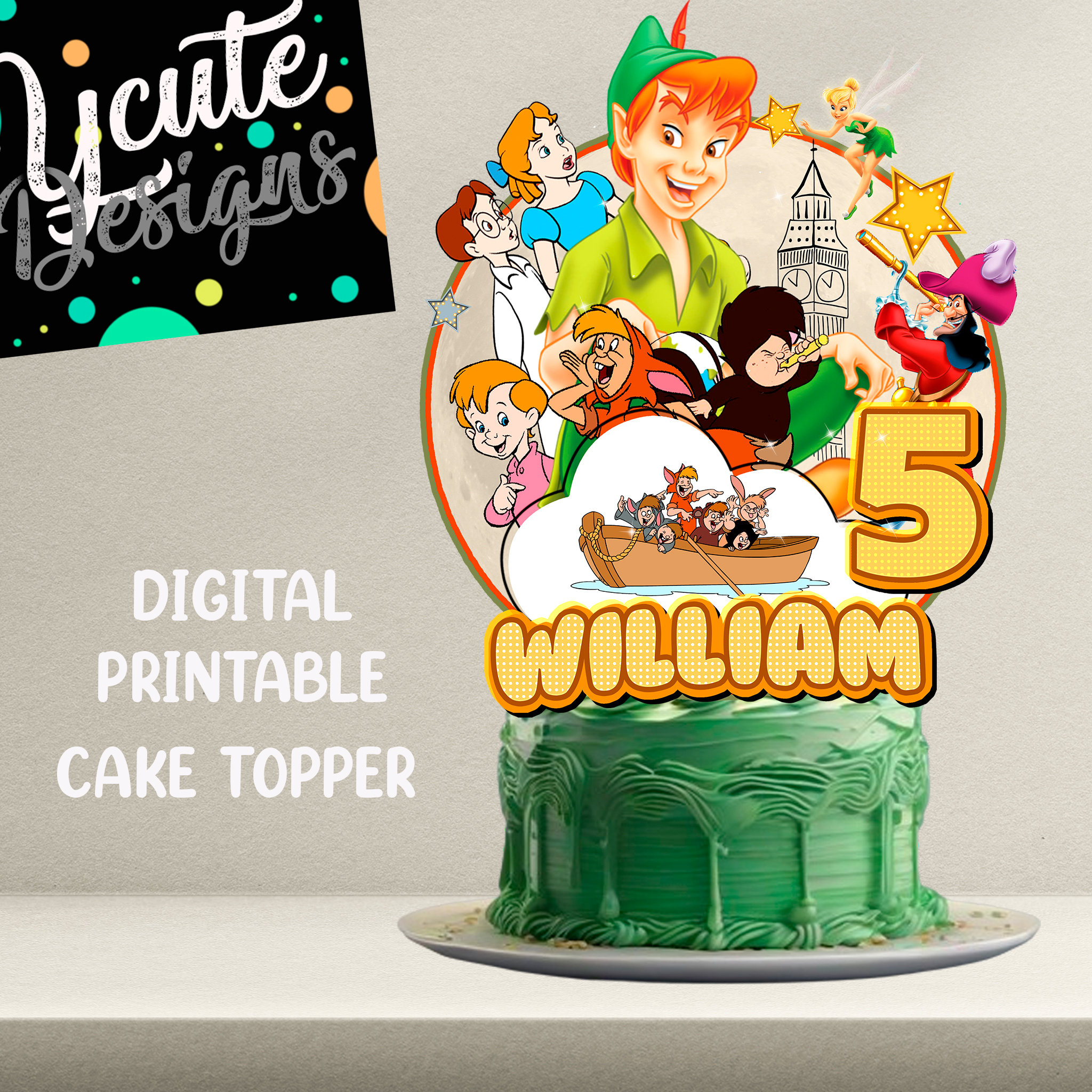 Peter Pan Digital Druckbare Peter Pan Kuchendeckel throughout Peter Pan Cake Topper Printable