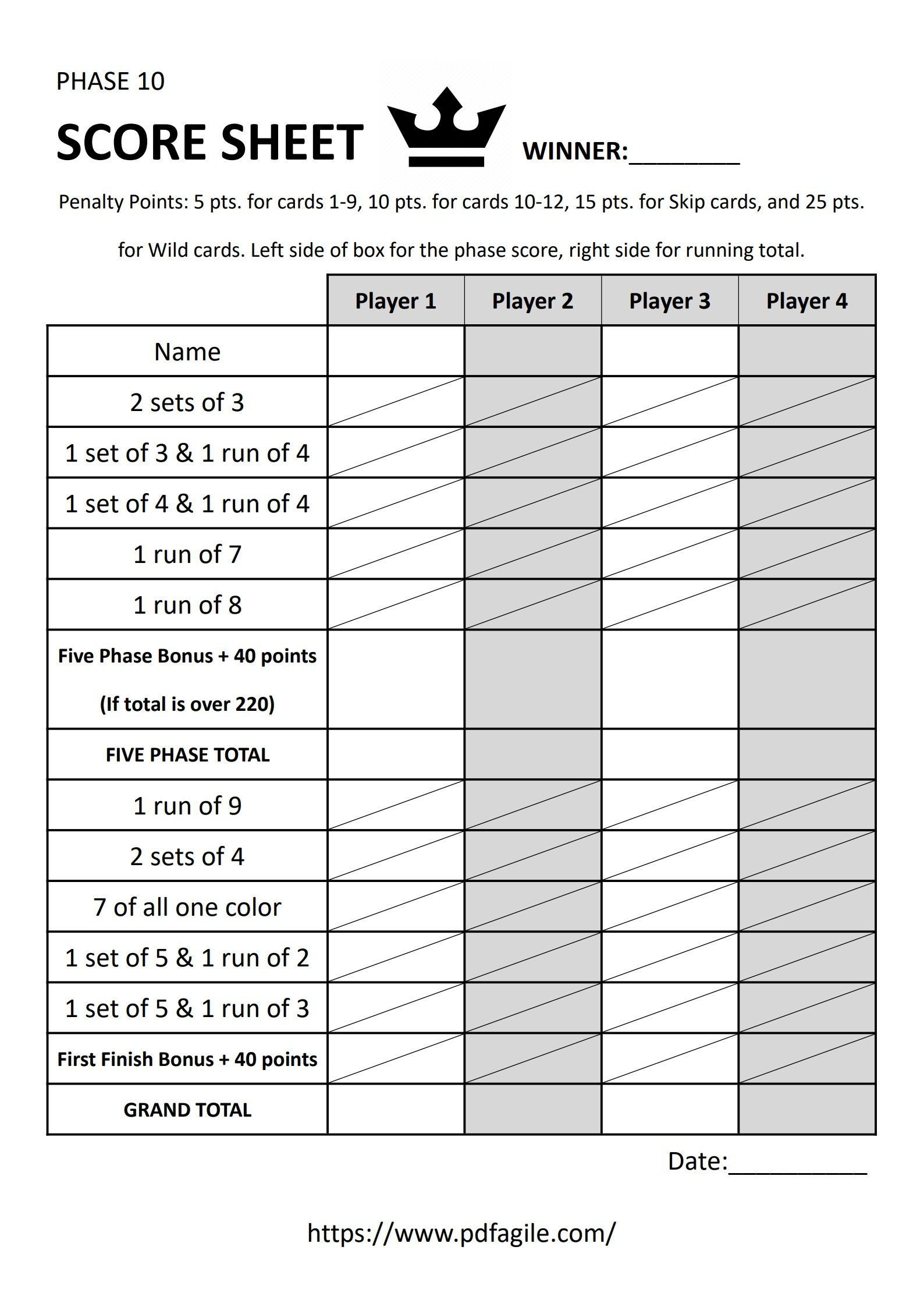 Phase 10 Scoresheet Template | Pdf Agile regarding Phase 10 Score Sheets Printable