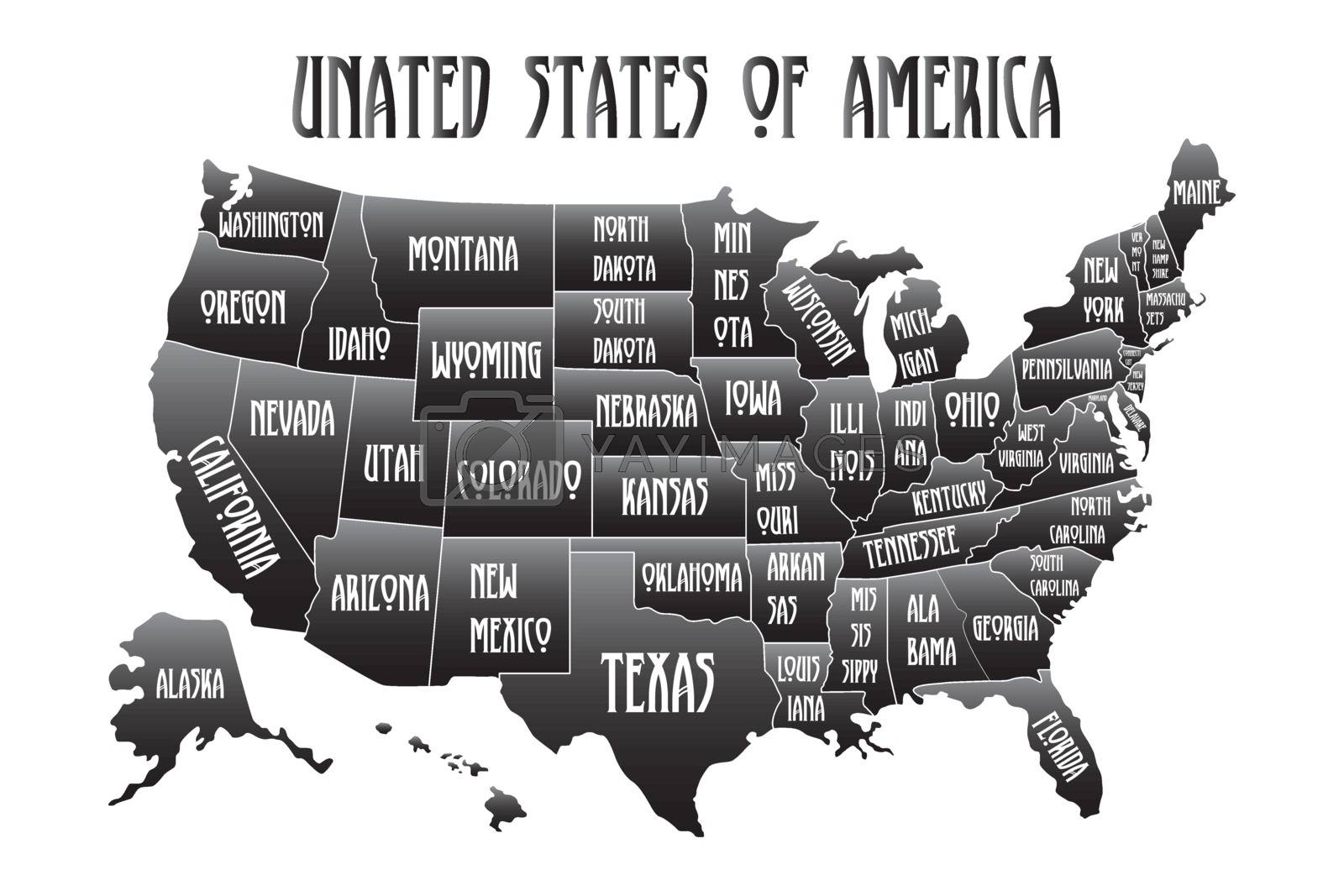 Poster Map Of United States Of America With State Names. Black And with regard to Map Of The United States Of America Printable