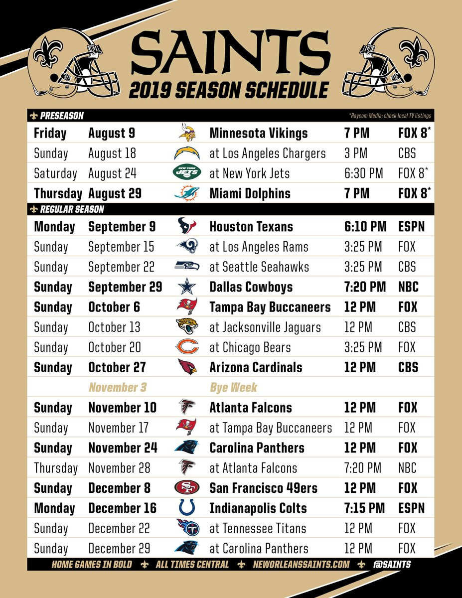 Print The #Saints Schedule! Pdf: Https://T.co/G742Grnvs2 intended for New Orleans Saints Printable Schedule