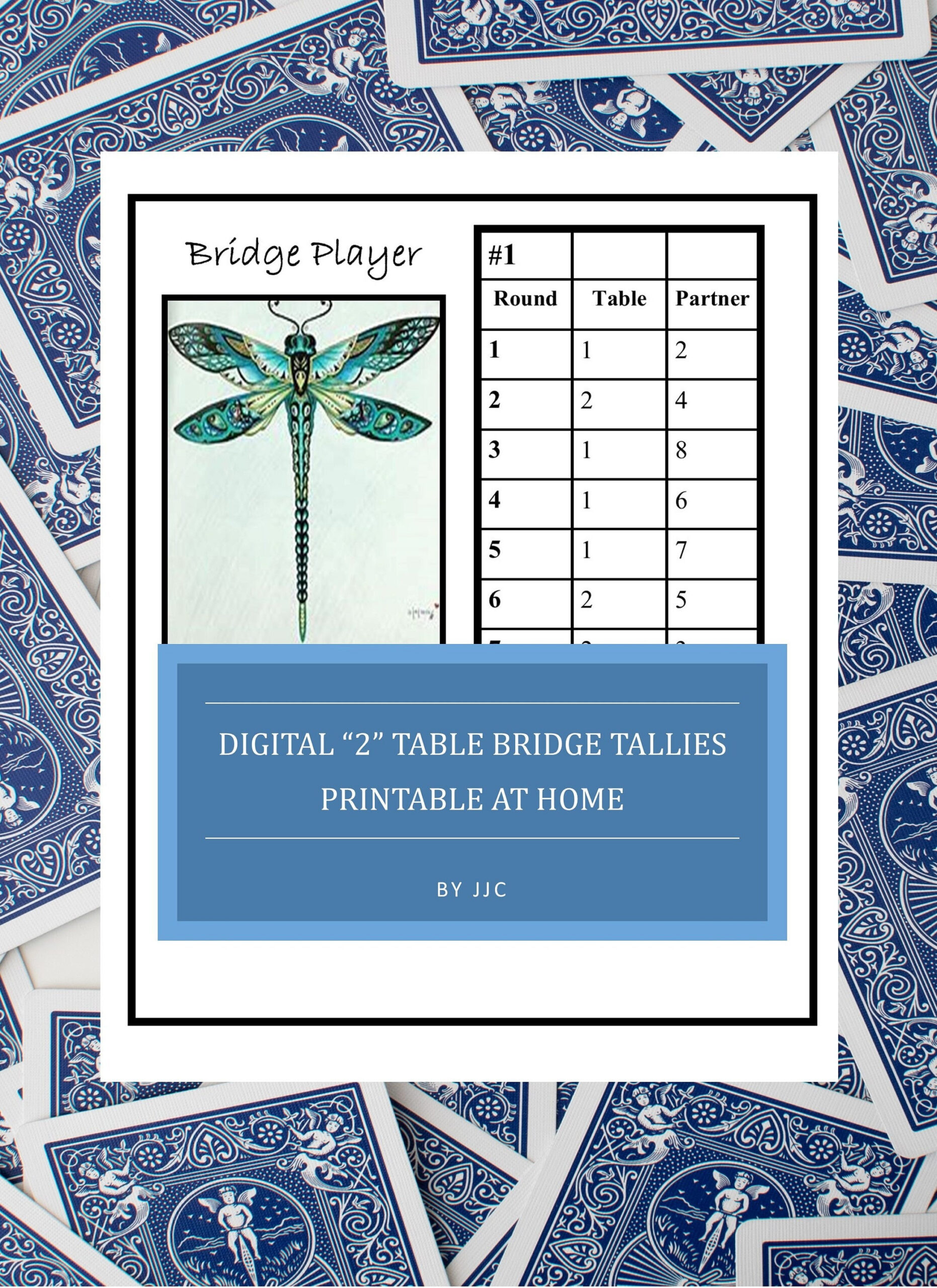 Printable 2 Table Dragonfly Bridge Tallies, Digital Bridge Tallies in 2 Table Bridge Tallies Printable