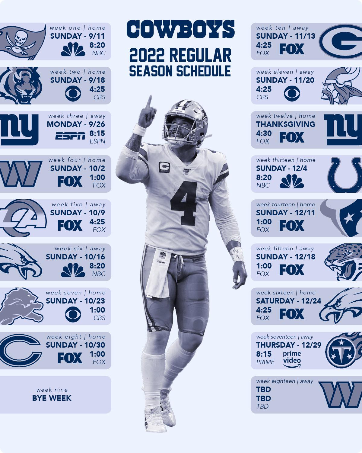 Printable 2022 Regular Season Schedule : R/Cowboys regarding Printable Dallas Cowboys Football Schedule
