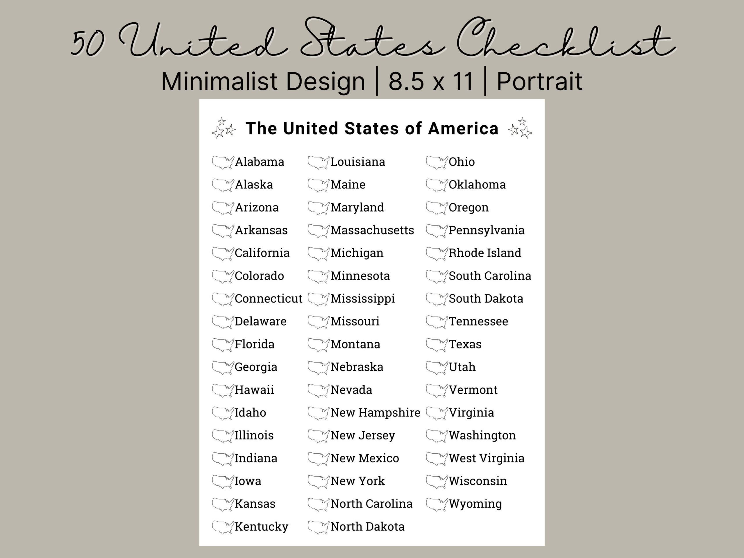 Printable 50 States Checklist | Bucket List | 50 States Challenge throughout Printable List of the 50 United States