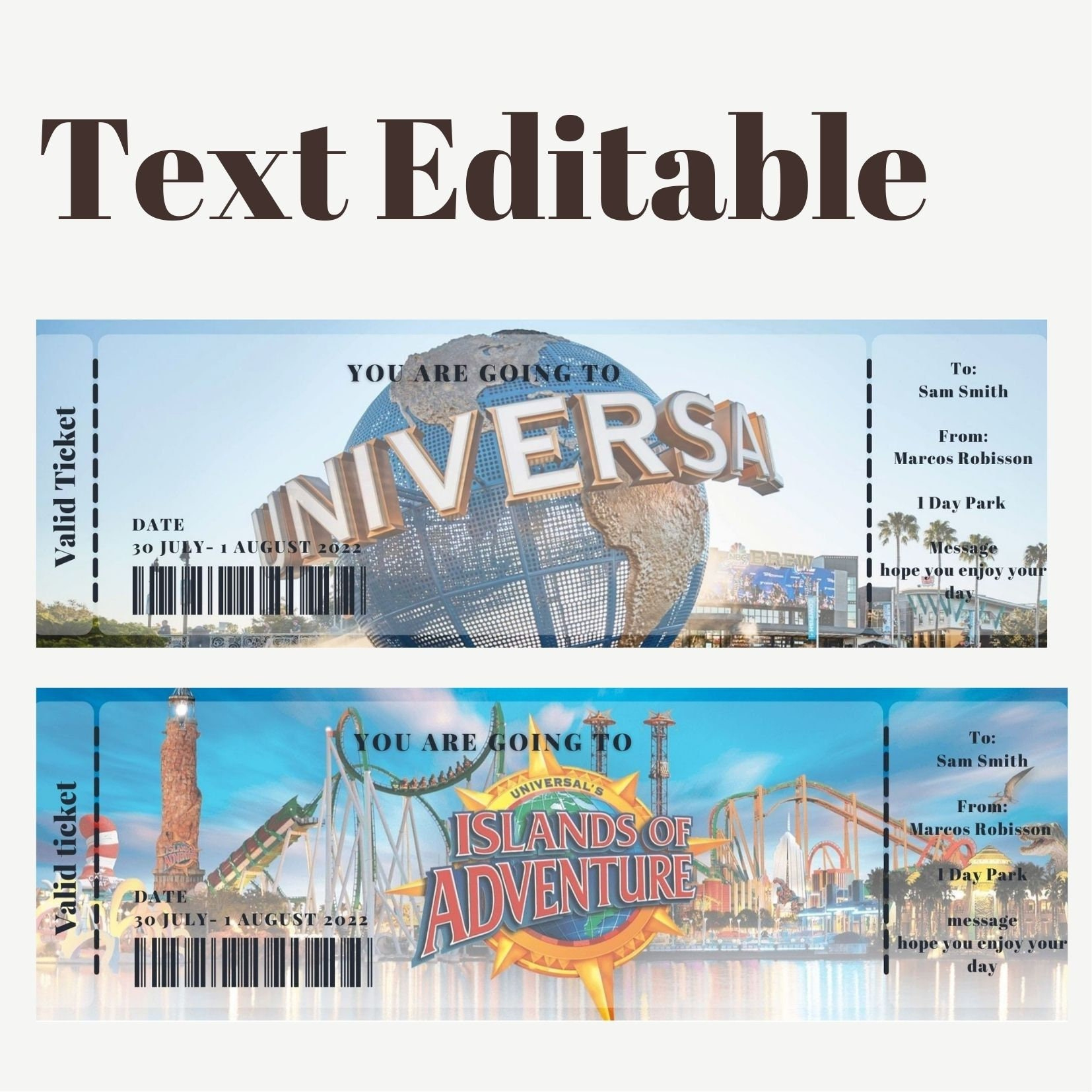 Printable And Editable Universal Studios Surprise Ticket pertaining to Free Printable Universal Studios Tickets