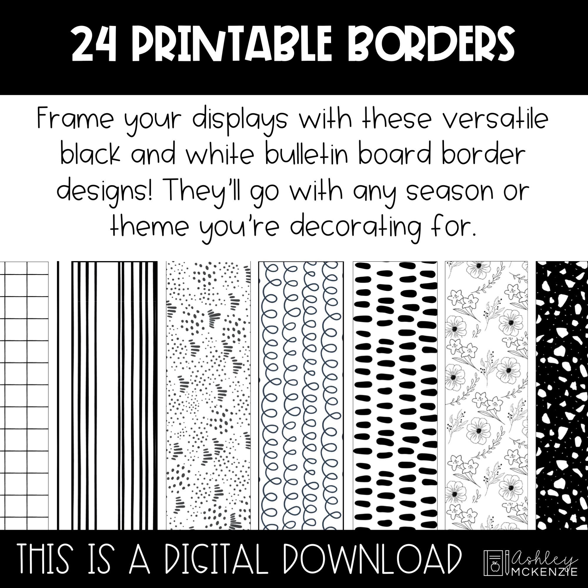 Printable Bulletin Board Borders Black And White Classroom Decor for Printable Border Design For Bulletin Board Black and White
