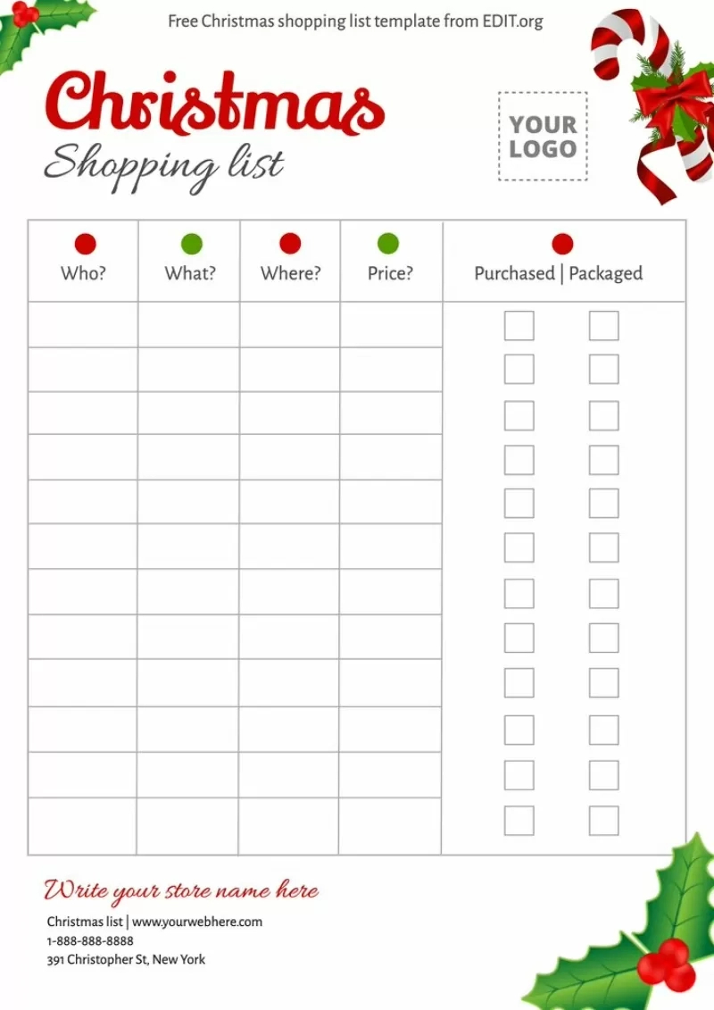 Printable Christmas List Templates For Your Business for Free Printable Christmas Gift List Template