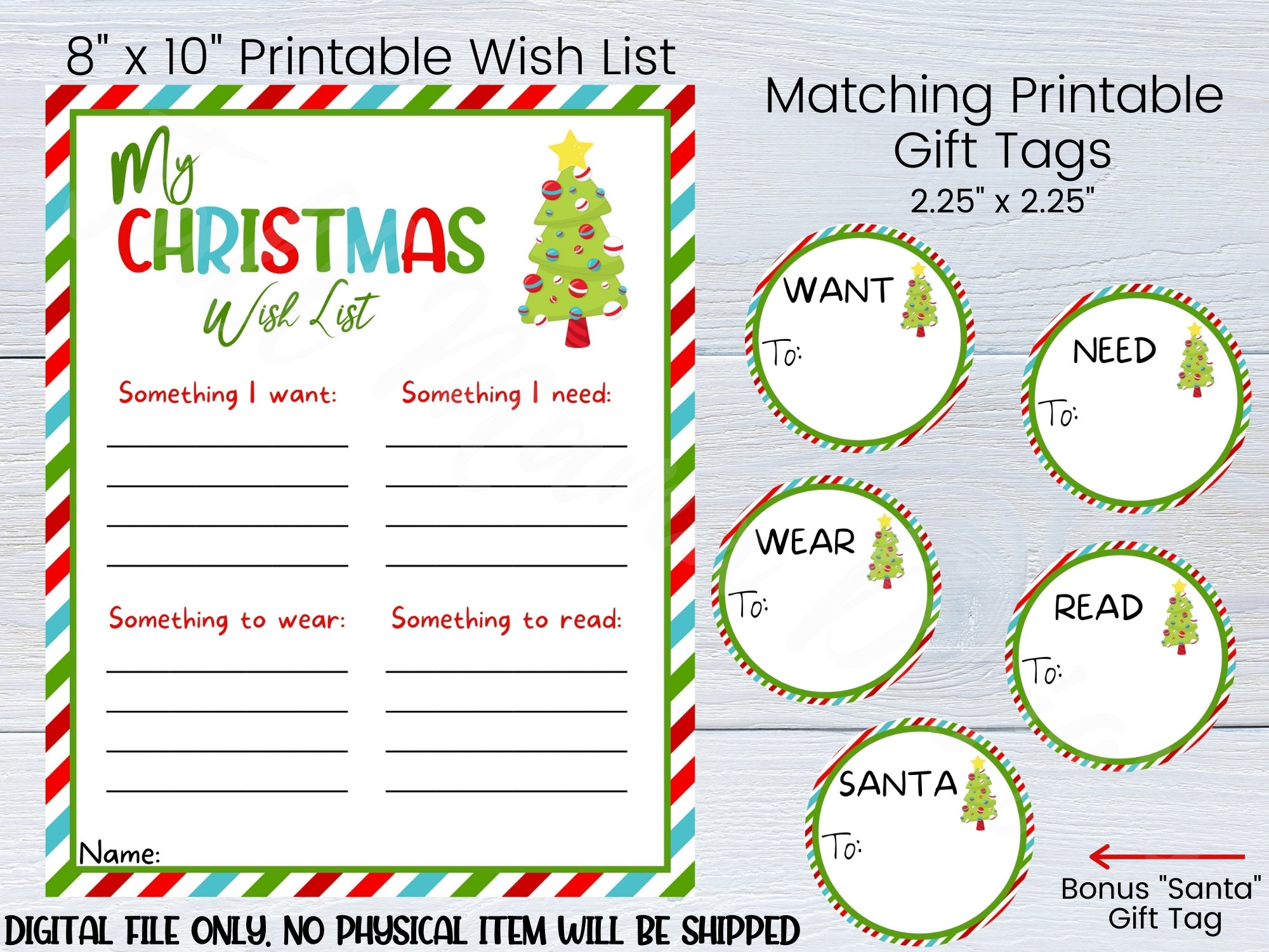 Printable Christmas Wish List, Secret Santa, Digital Download with regard to Secret Santa Printable Wish List