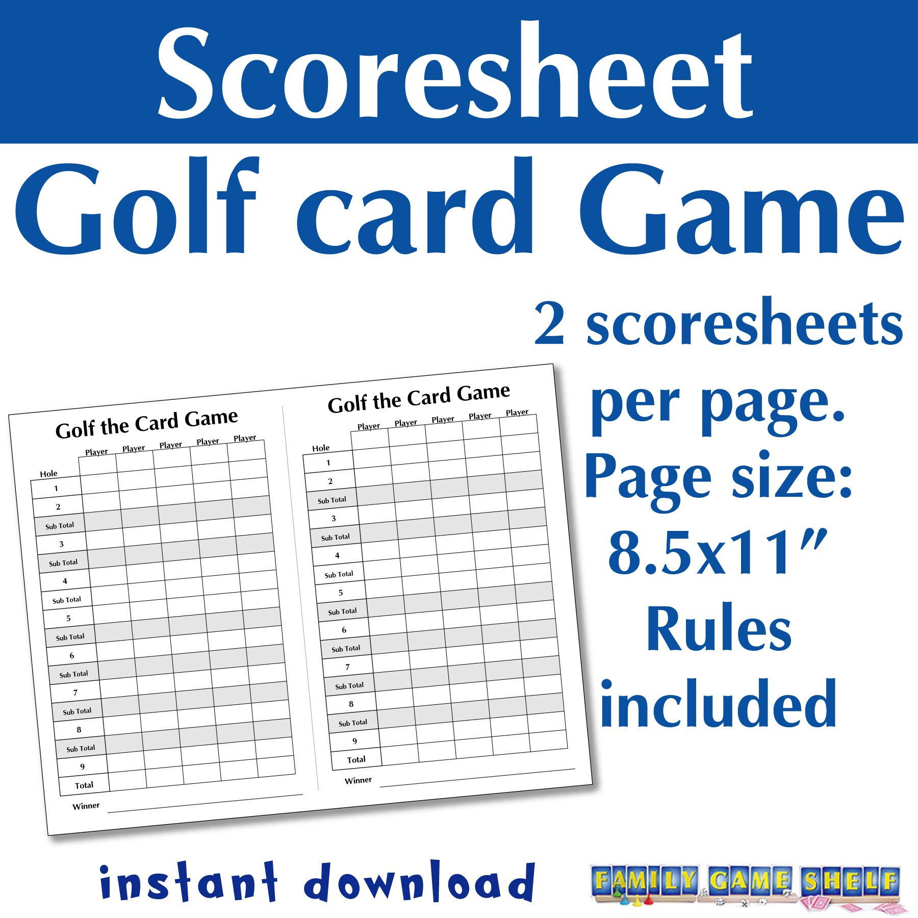 Printable Golf Card Game With Score Sheet, Rules And Card Game within Printable Golf Card Game Rules