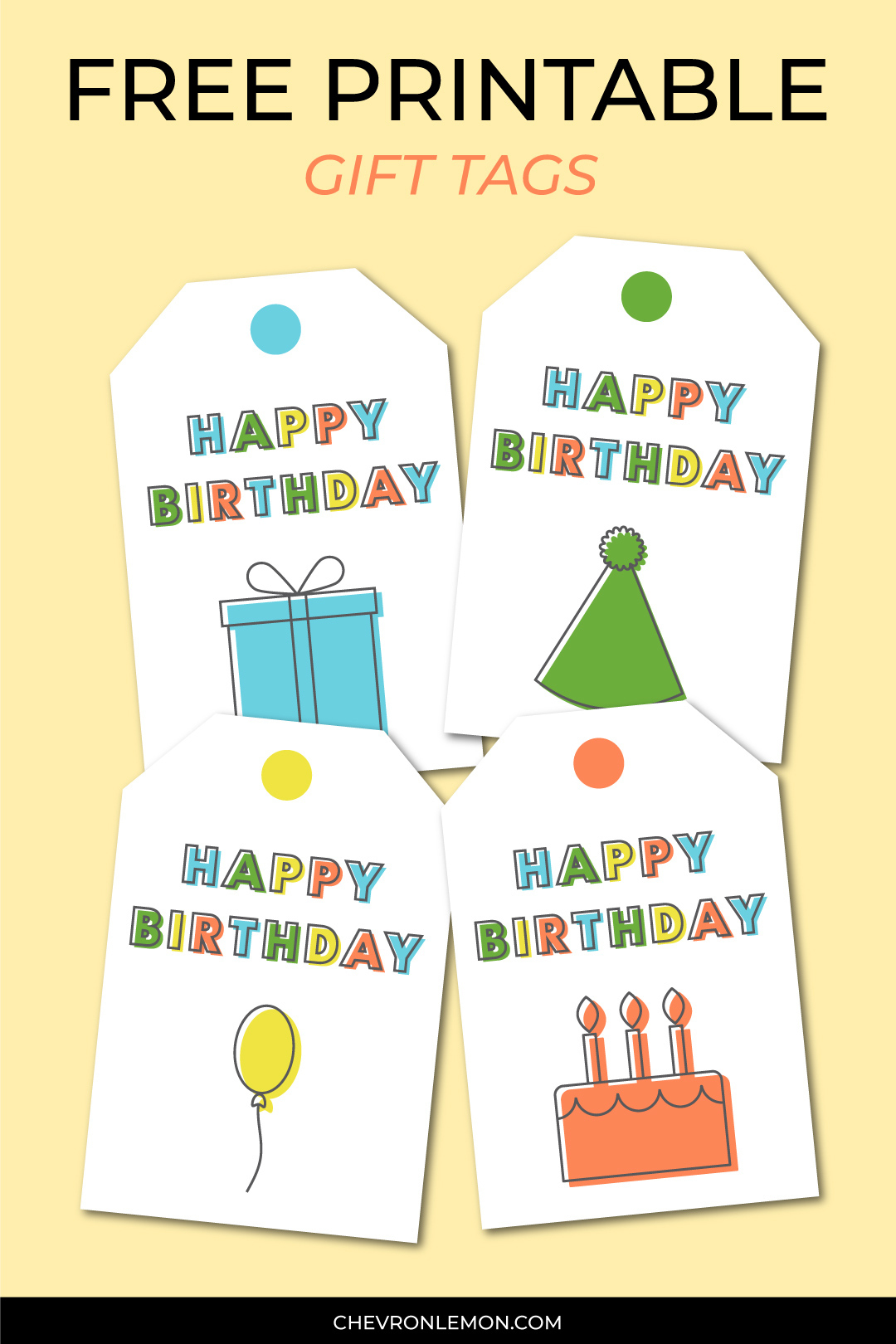 Printable Happy Birthday Gift Tags - Chevron Lemon throughout Printable Birthday Gift Tags Free
