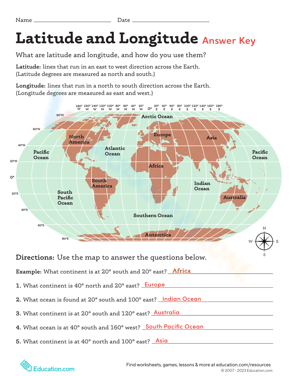 Printable Latitude And Longitude Worksheets with Free Printable Latitude and Longitude Worksheets