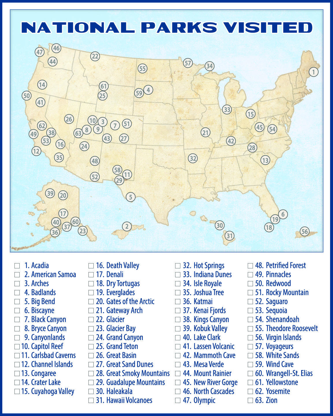 Printable National Parks Checklist (Updated With New River Gorge throughout Pdf Printable List Of National Parks