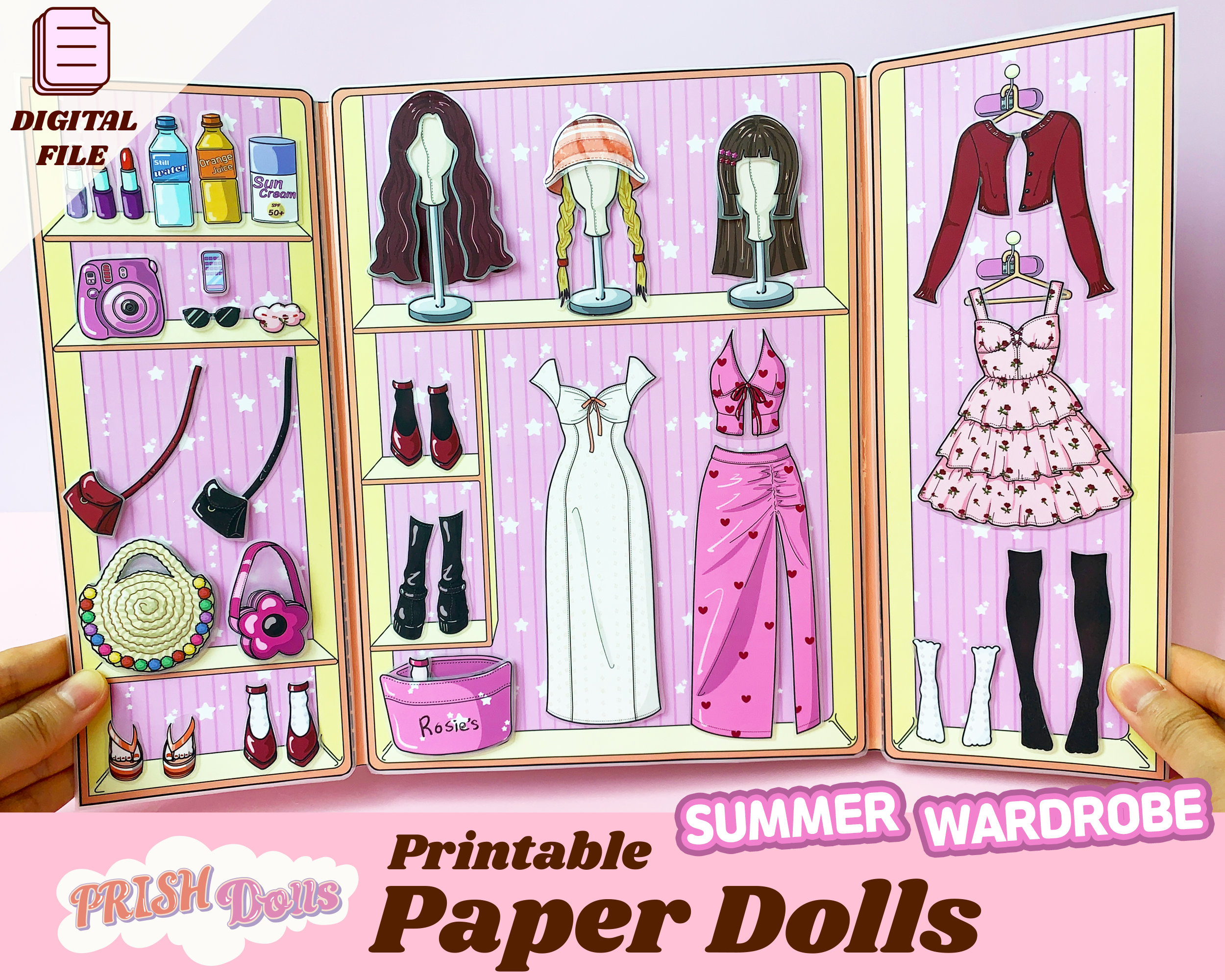 Printable Paper Doll Dress Up Kit, Summer Wardrobe, Diy Busy Book throughout Printable Dress Up Paper Dolls