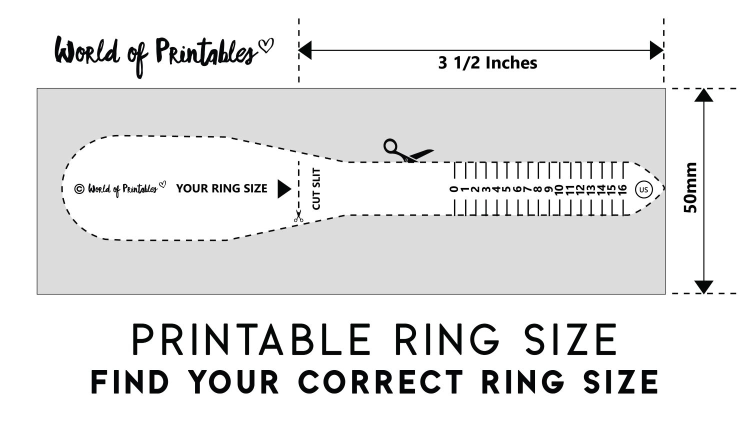 Printable Ring Size Chart - Find Your Ring Size Easy - World Of intended for Ring Size Chart Printable