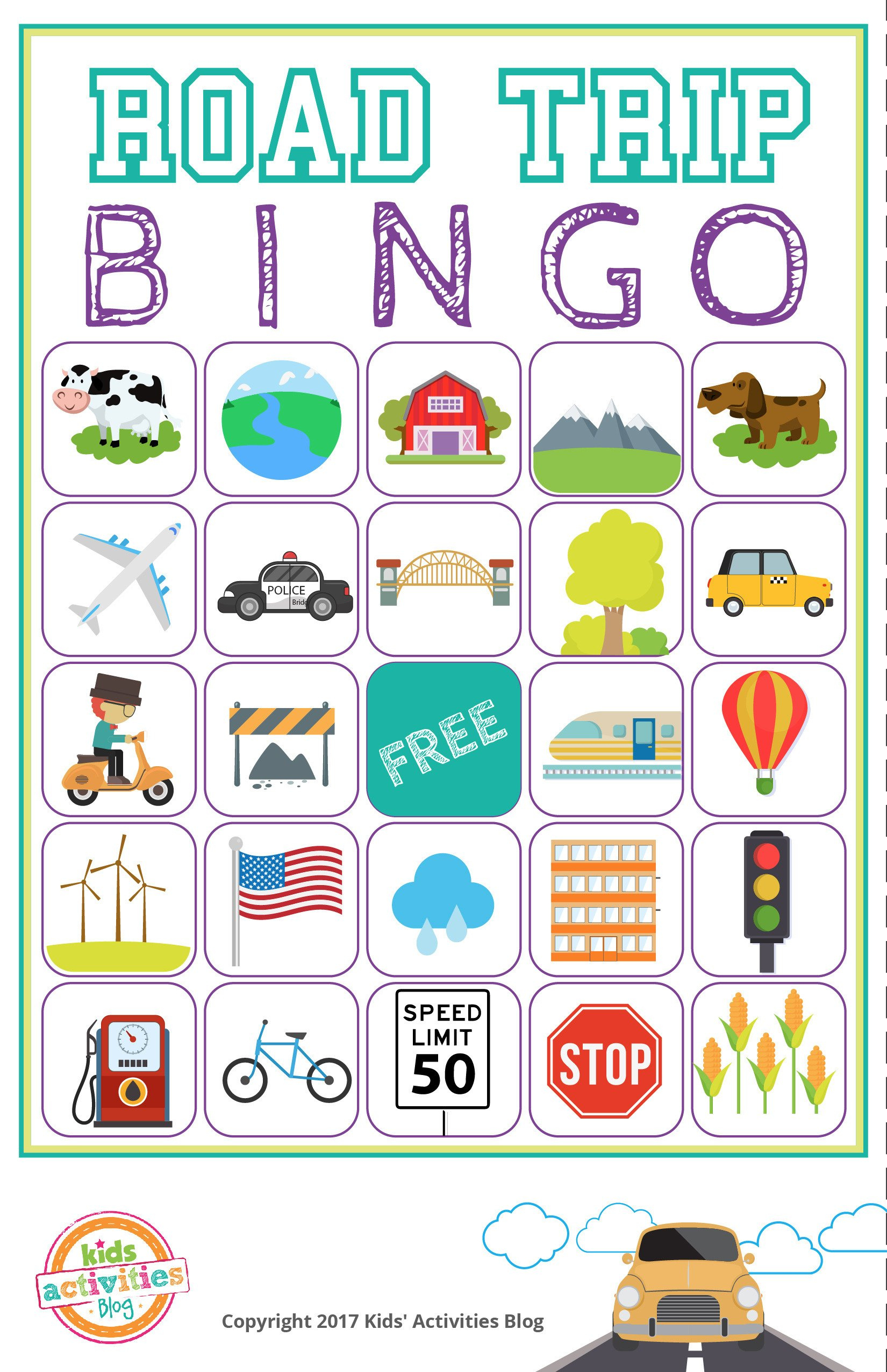 Printable Road Trip Bingo • Kids Activities Blog for Free Printable Road Trip Bingo