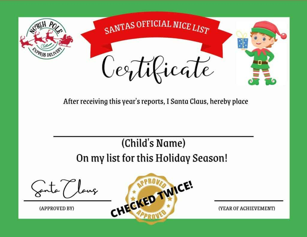 Printable Santa Nice List Certificate - My Printable Home pertaining to Nice List Certificate Free Printable