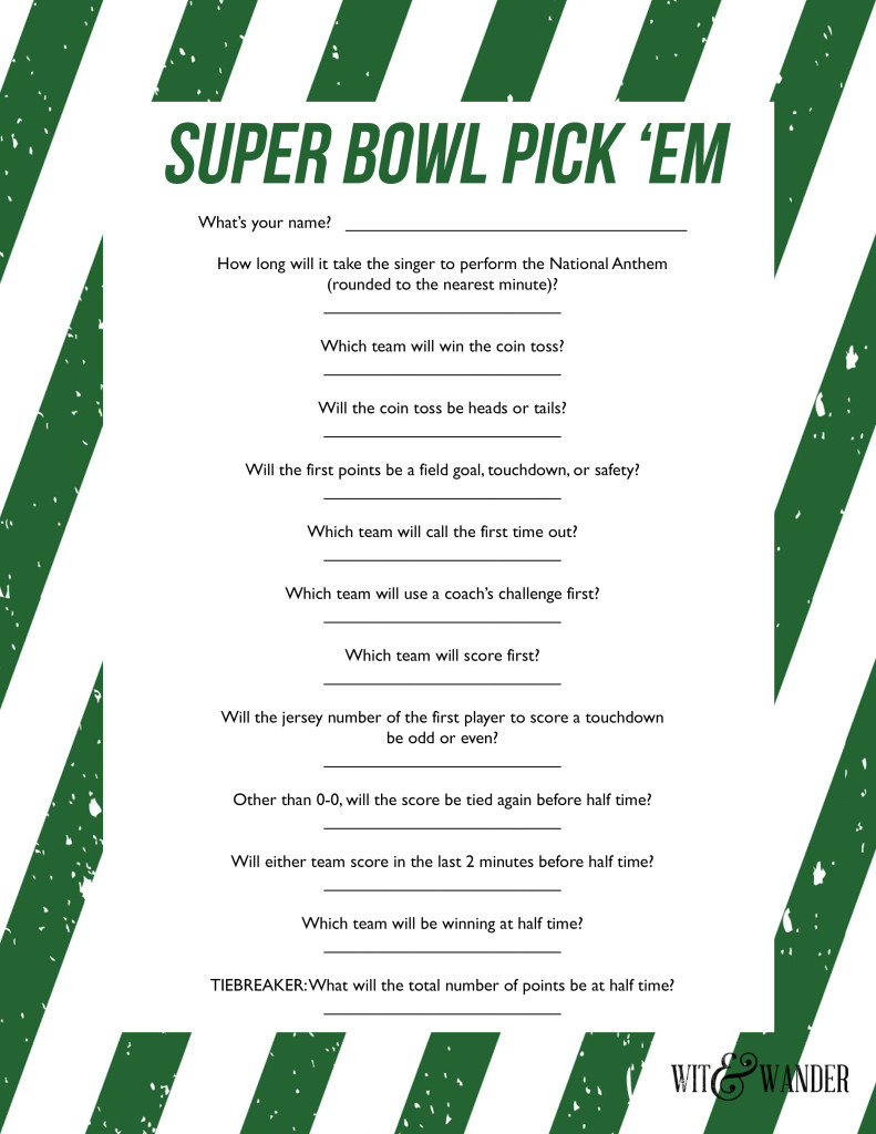 Printable Super Bowl Party Game - Wit & Wander regarding Super Bowl Party Games Printable