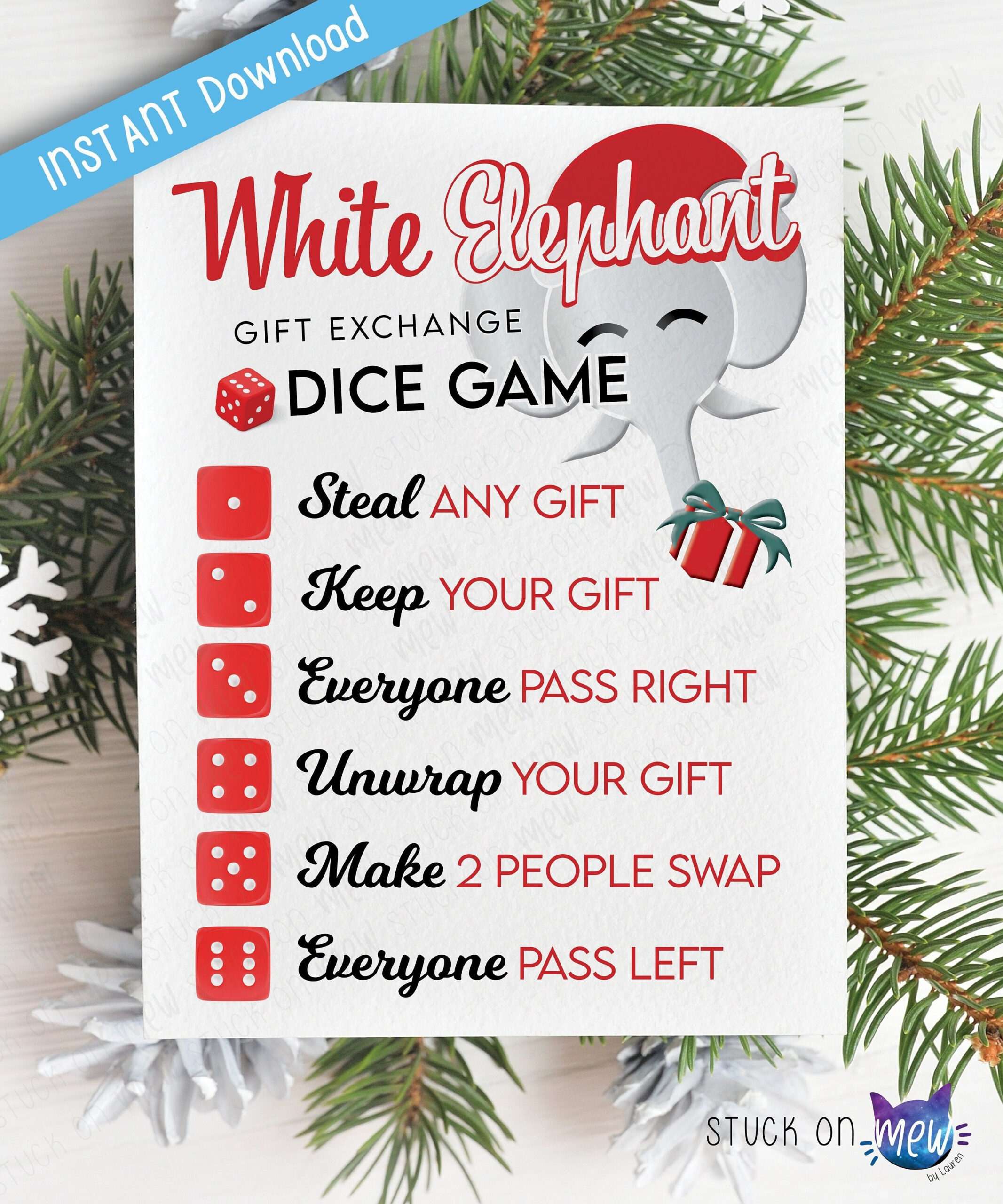 Printable White Elephant Dice Game Gift Exchange Rules, Secret pertaining to White Elephant Dice Game Free Printable