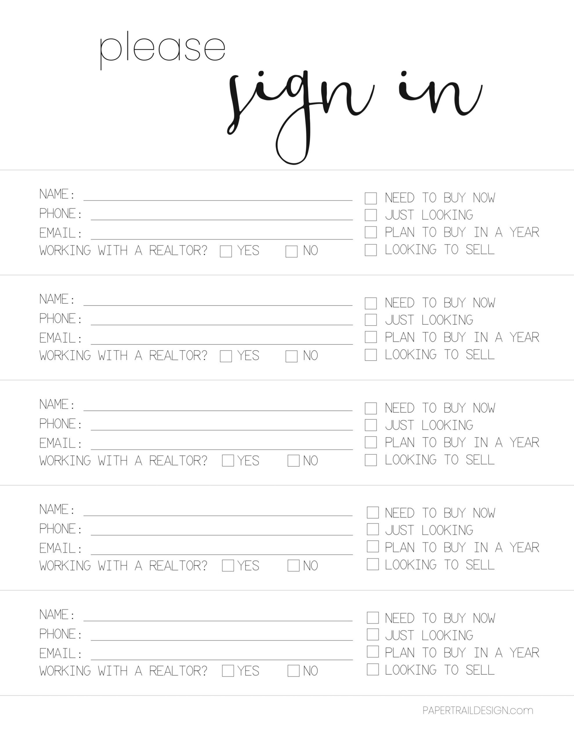 Realtor Open House Sign In Sheet - Paper Trail Design with Realtor Open House Sign in Sheet Printable