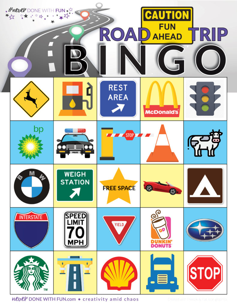 Road Trip Bingo Free Printable - #Neverdonewithfun throughout Free Printable Road Trip Bingo