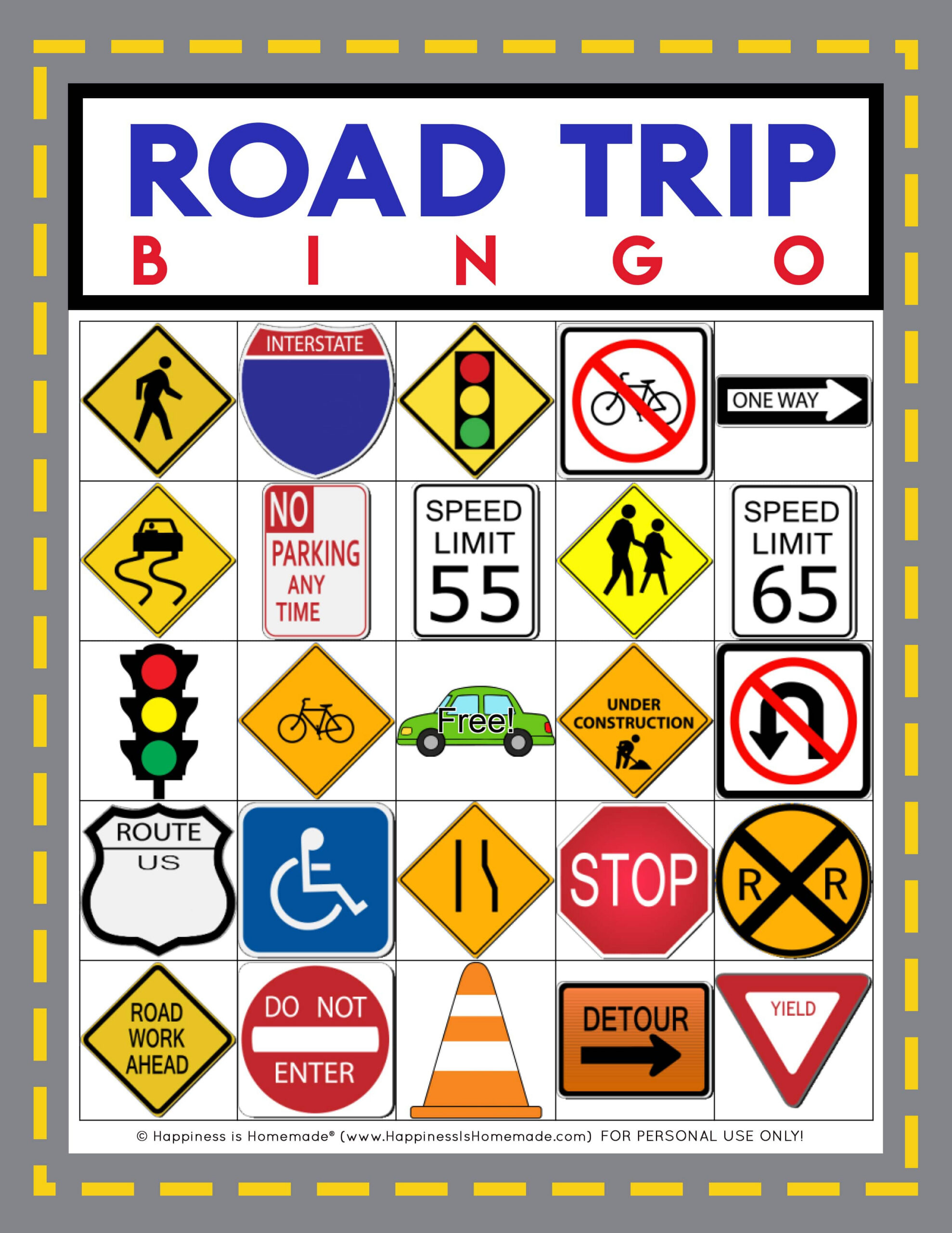Road Trip Bingo Game - Free Printable - Happiness Is Homemade with Free Printable Road Trip Bingo