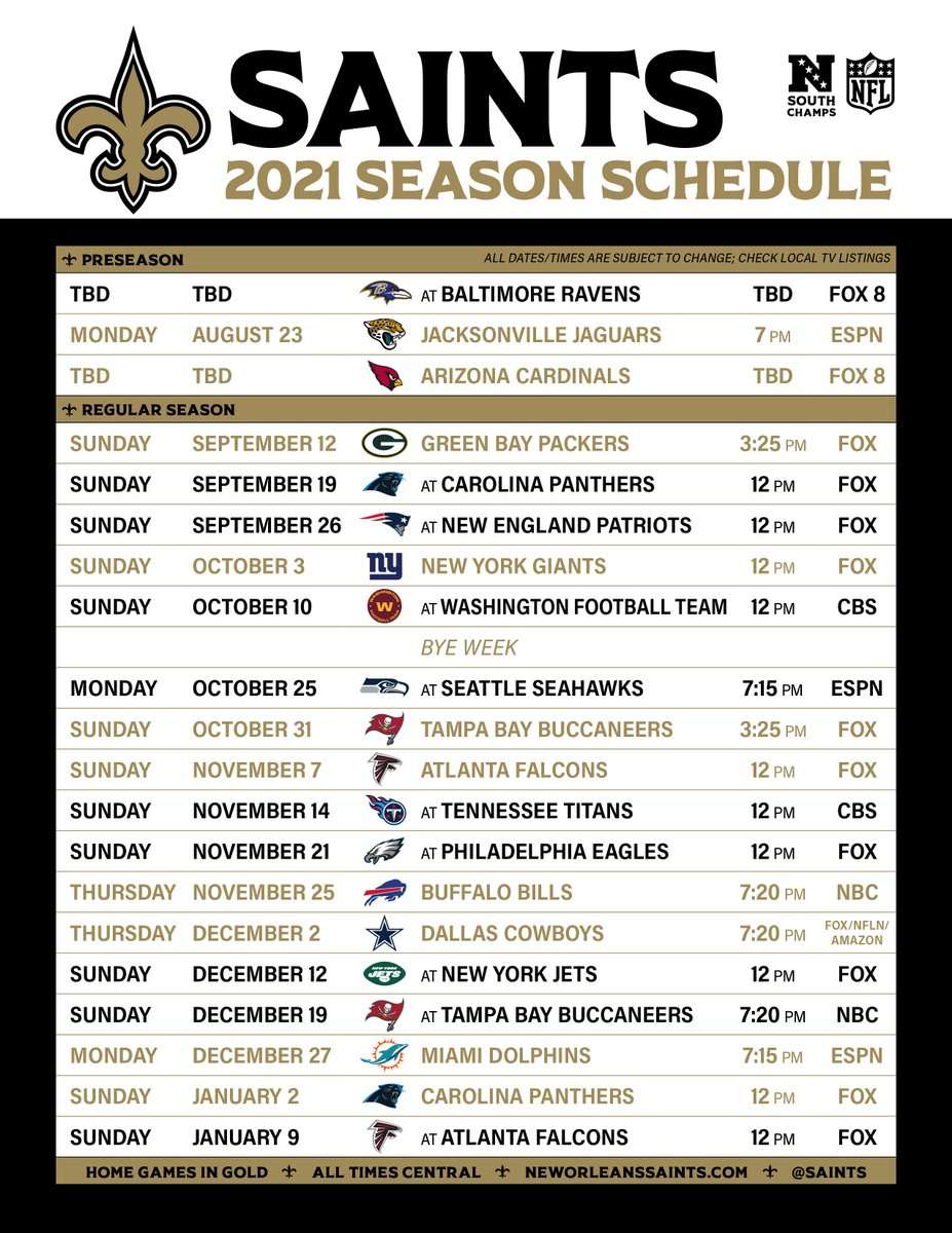 Saints Schedule Pdf: Https://T.co/9Ngo5Br0Bt inside New Orleans Saints Printable Schedule