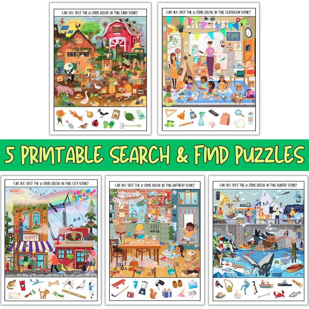 Search & Find Printable Puzzles For Kids, 5 Hidden Picture Games for Printable Search And Find Picture Puzzles