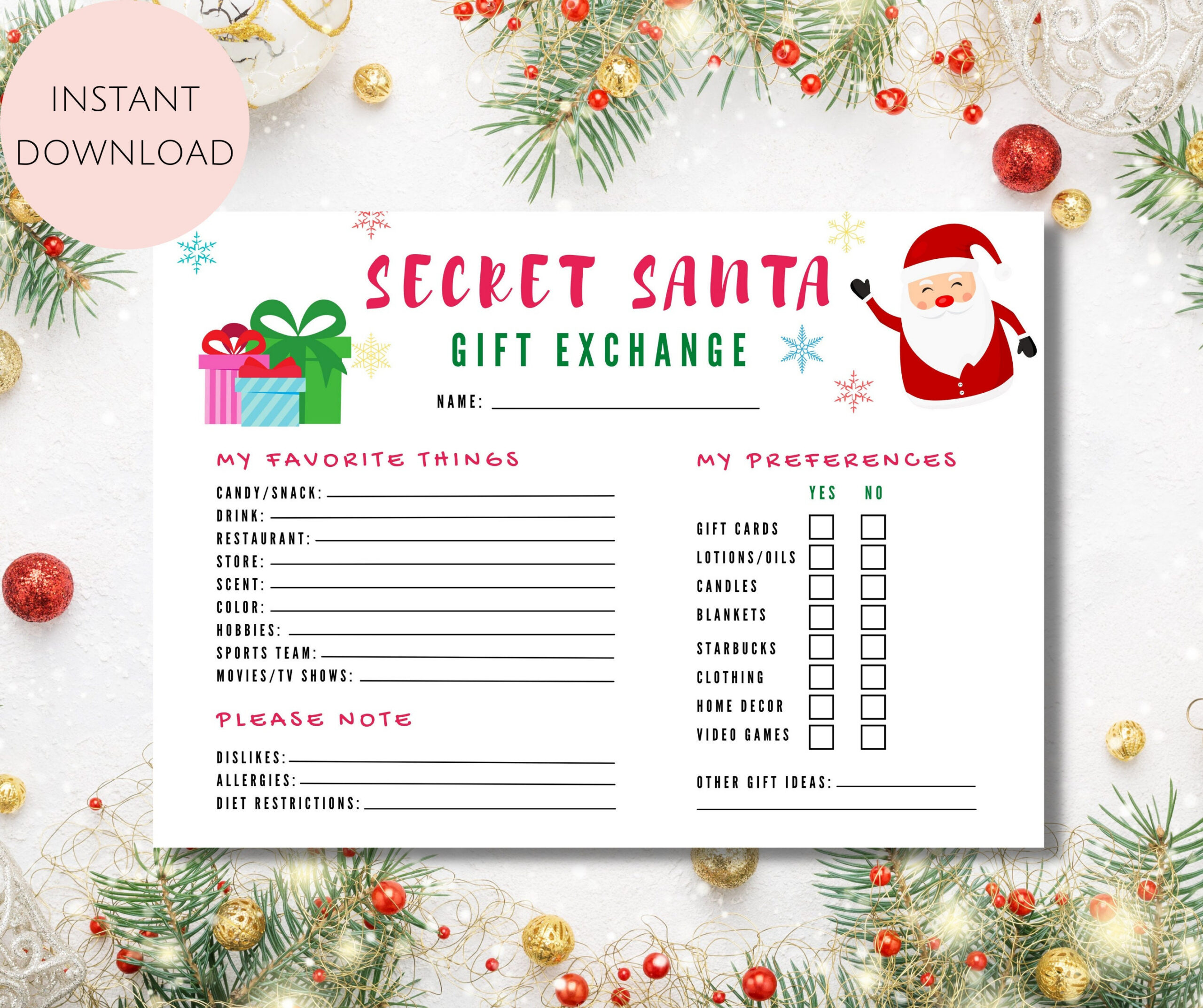 Secret Santa Questionnaire Printable, Secret Santa Form Secret with regard to Secret Santa Printable Wish List