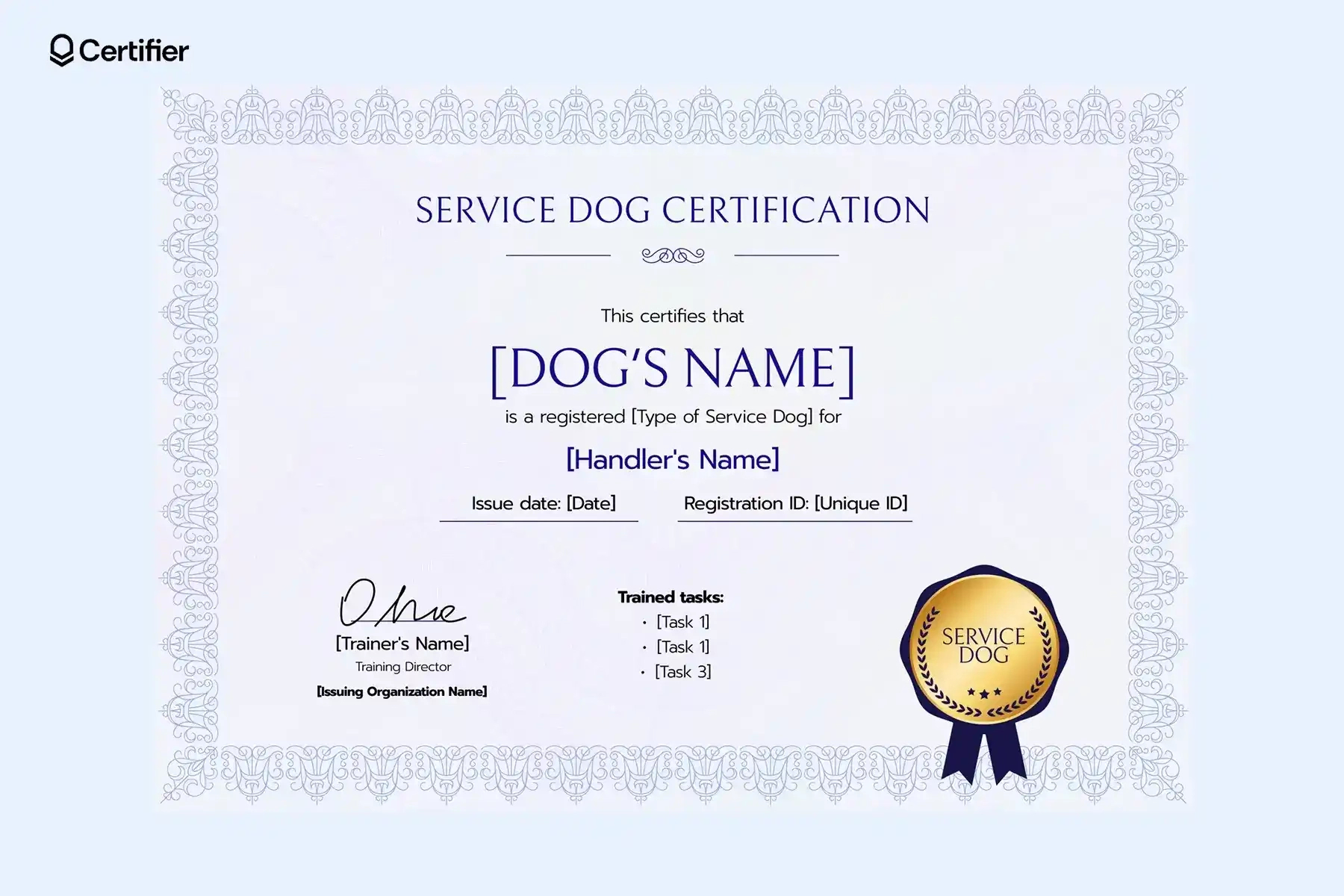 Service Dog Certificate Templates: Free & Customizable intended for Fillable Blank Downloadable Free Printable Service Dog Certificate