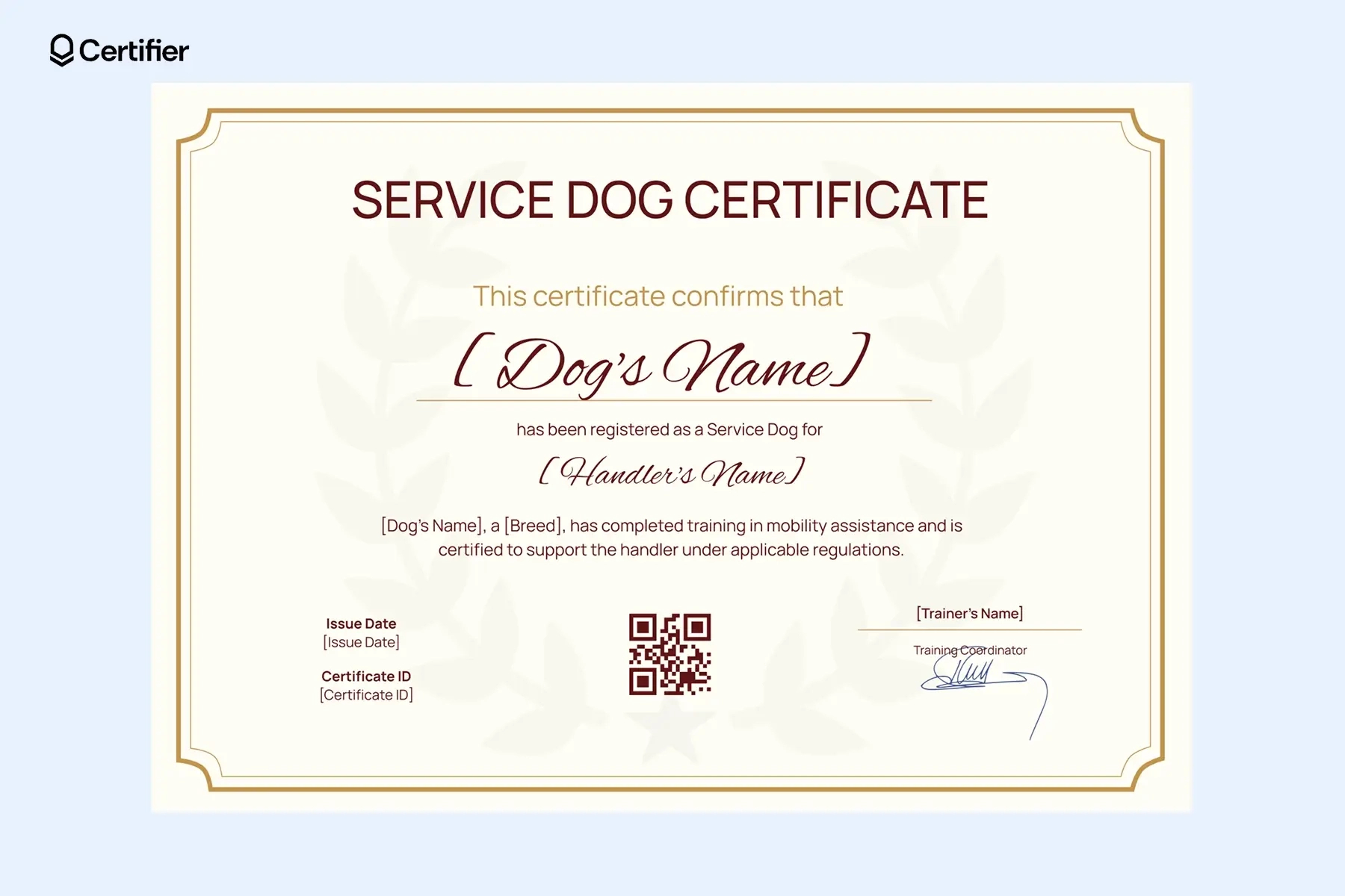 Service Dog Certificate Templates: Free & Customizable with Fillable Blank Downloadable Free Printable Service Dog Certificate