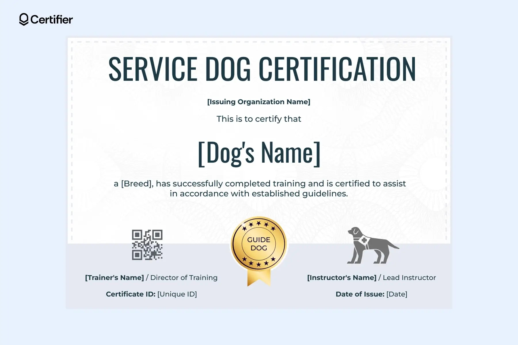 Service Dog Certificate Templates: Free & Customizable with Fillable Blank Downloadable Free Printable Service Dog Certificate