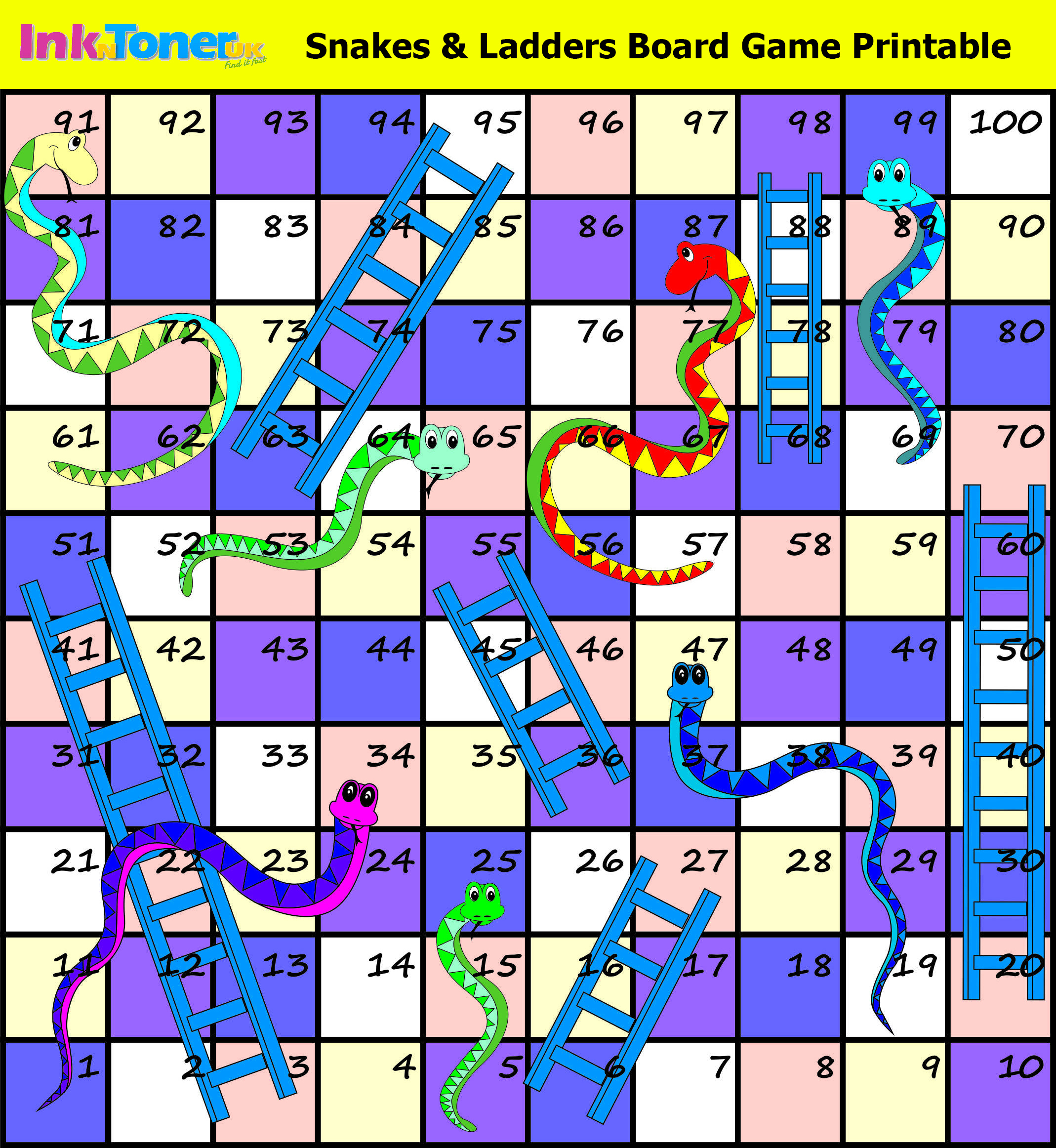 Snakes And Ladders Printable Board Game | Inkntoneruk Blog inside Snakes and Ladders Game Printable