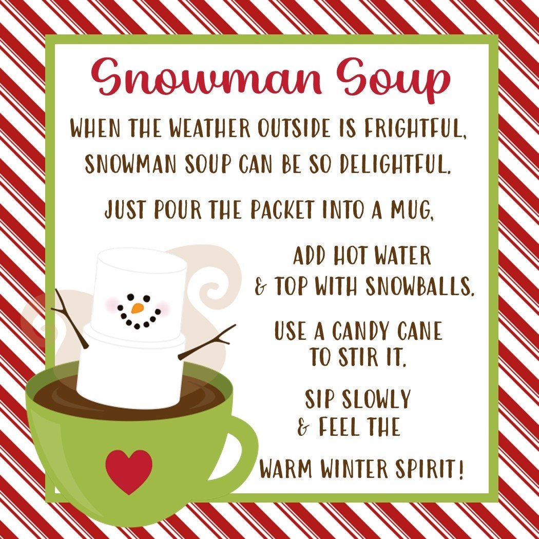 Snowman Soup Favor Tag - Printable File - Instant Download in Free Printable Snowman Soup Poem Printable