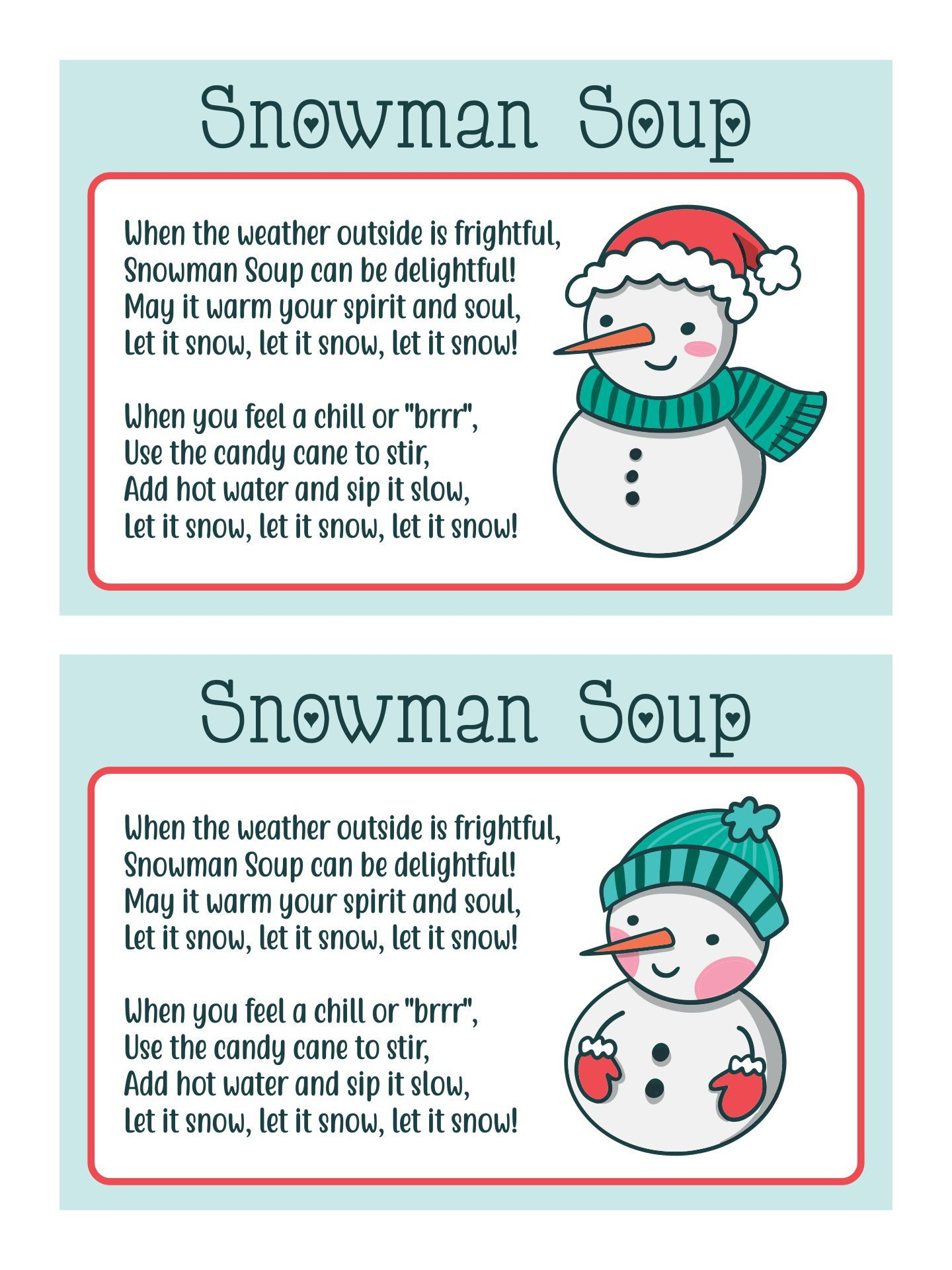 Snowman Soup Labels - 10 Free Pdf Printables | Printablee with Free Printable Snowman Soup Poem Printable