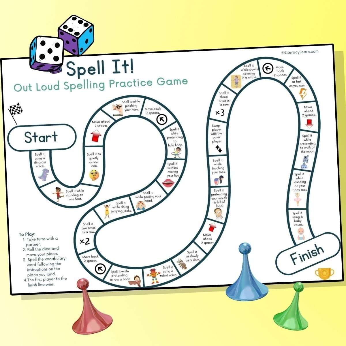Spelling Practice Printable Board Game (Free) - Literacy Learn with regard to Printable Board Games For Kids