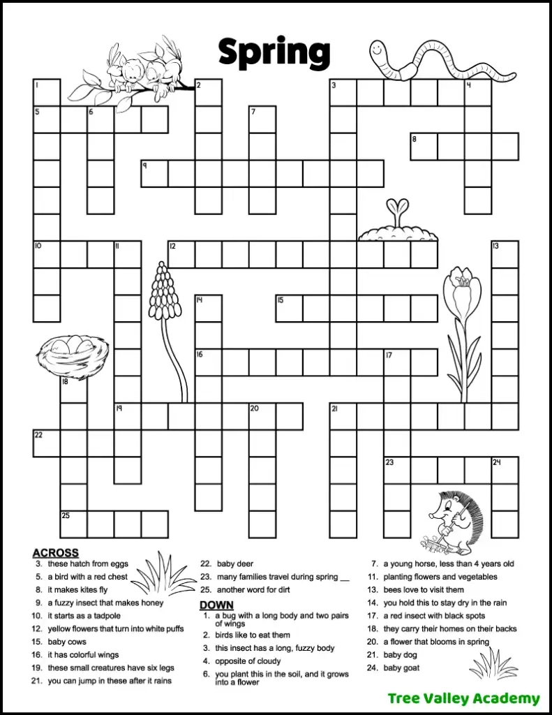 Spring Crossword Puzzles For Kids - Tree Valley Academy pertaining to Free Daily Printable Online Crossword Puzzles