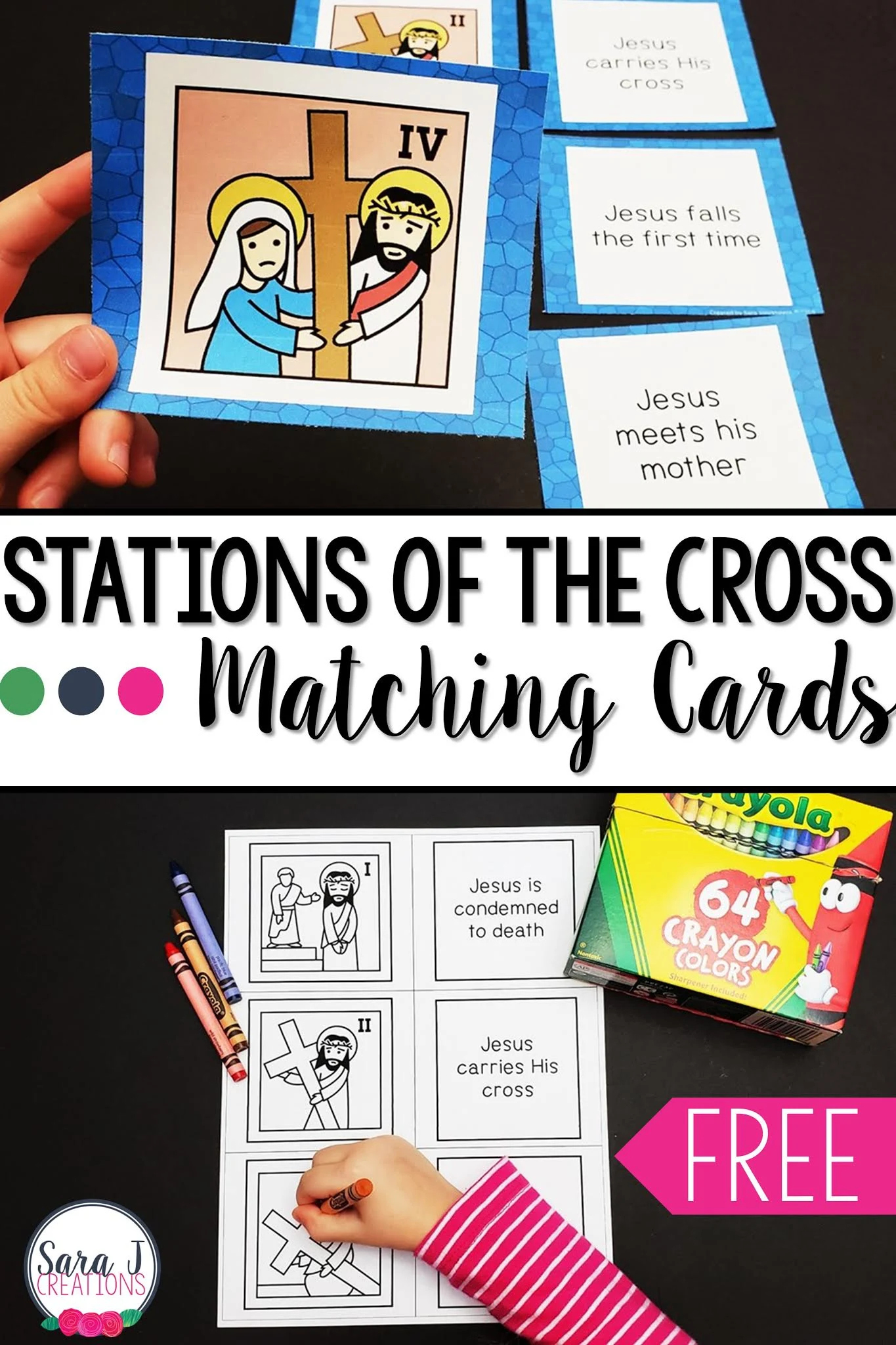 Stations Of The Cross Matching Cards Freebie | Sara J Creations intended for Printable Way of the Cross