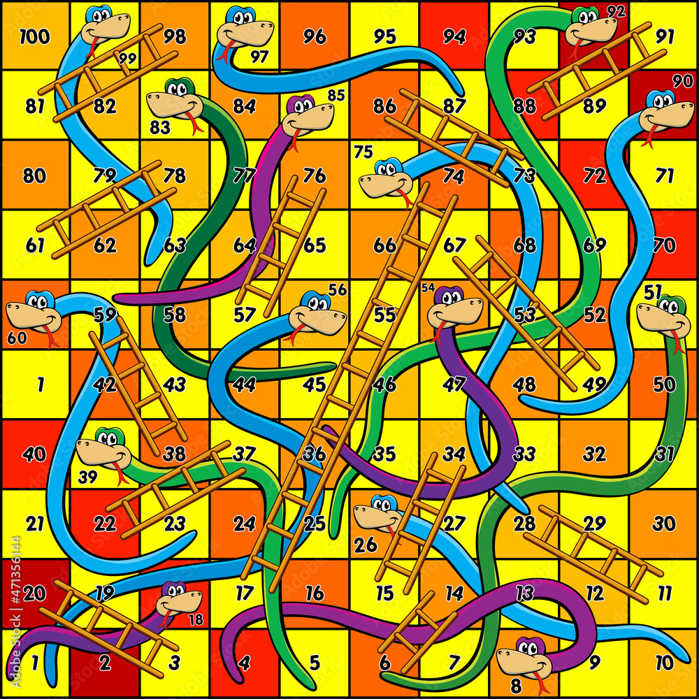 Stock-Vektorgrafik „Snakes And Ladders Board Game Design“ | Adobe within Snakes And Ladders Game Printable