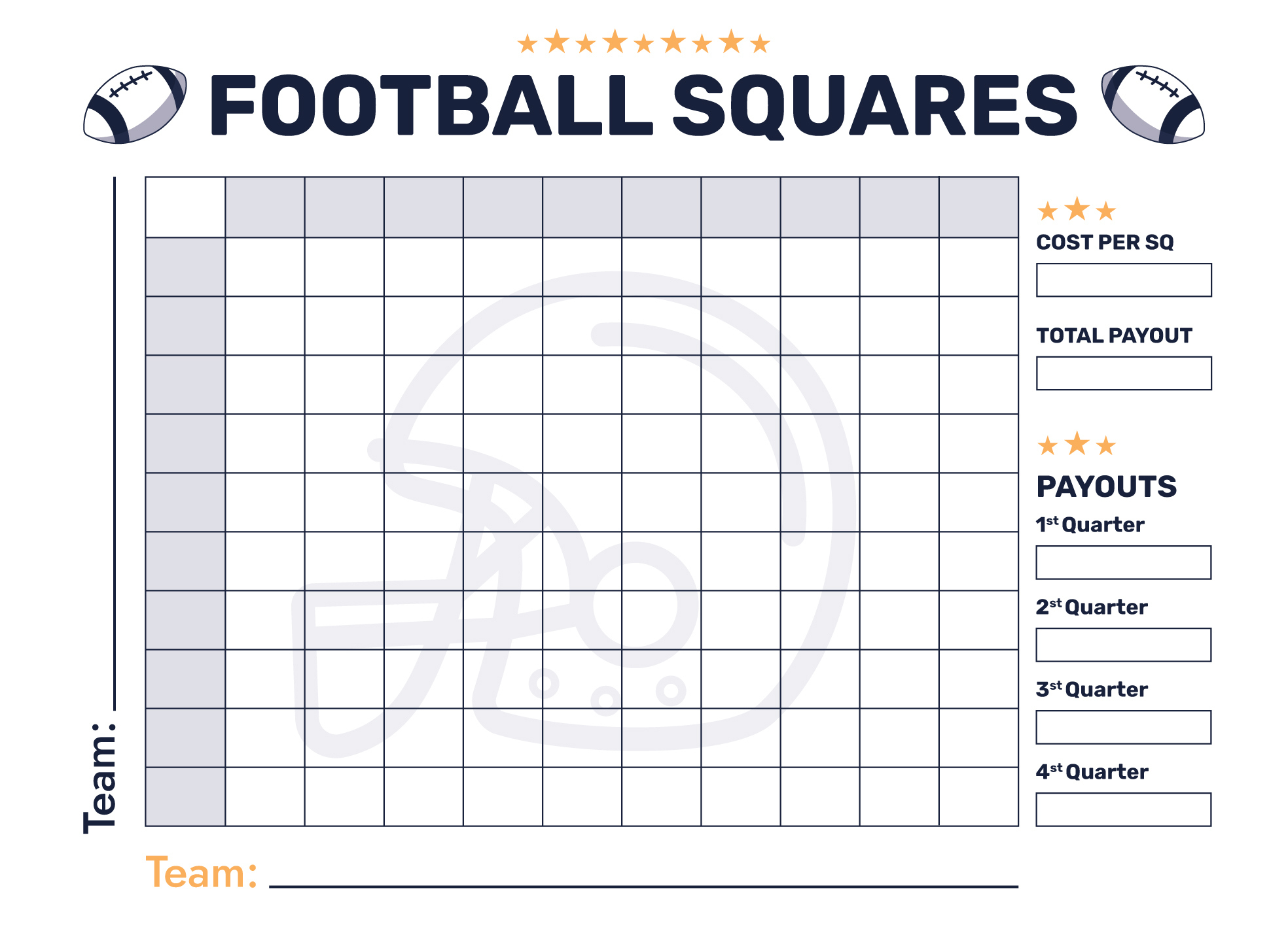 Super Bowl 100 Squares Free Google Docs Template - Gdoc.io in Template Blank Free Printable Football Squares 100
