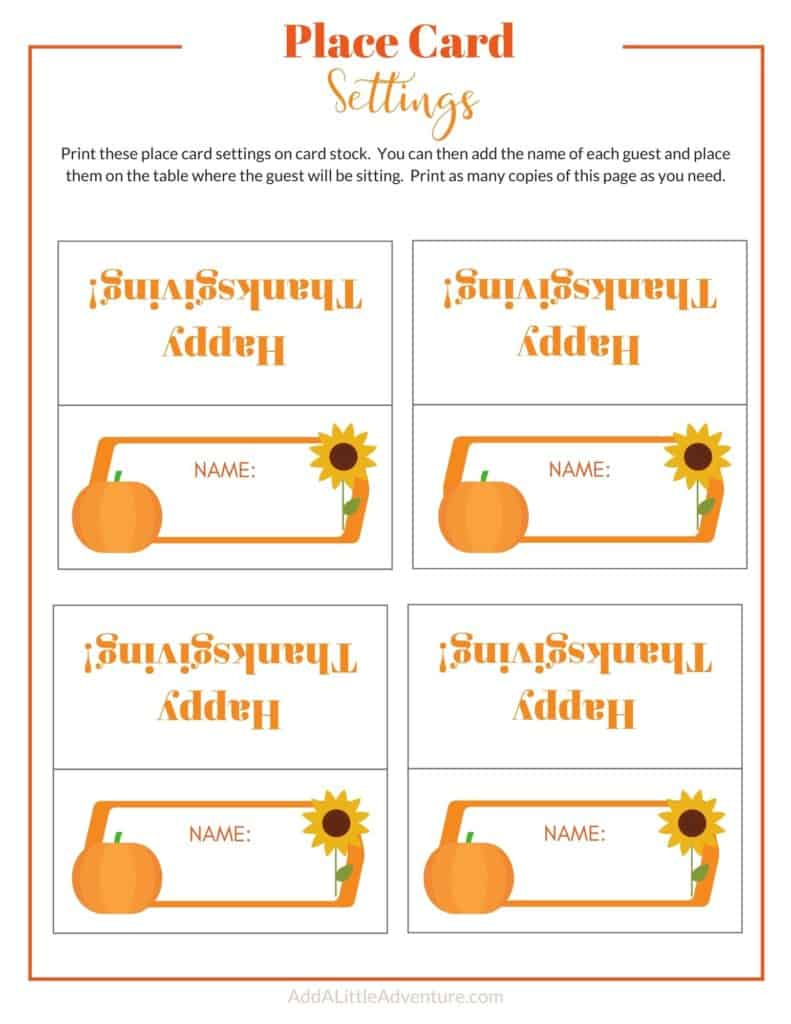 Thanksgiving Place Cards Printable - Diy Template - Add A Little inside Thanksgiving Place Cards Printable Free