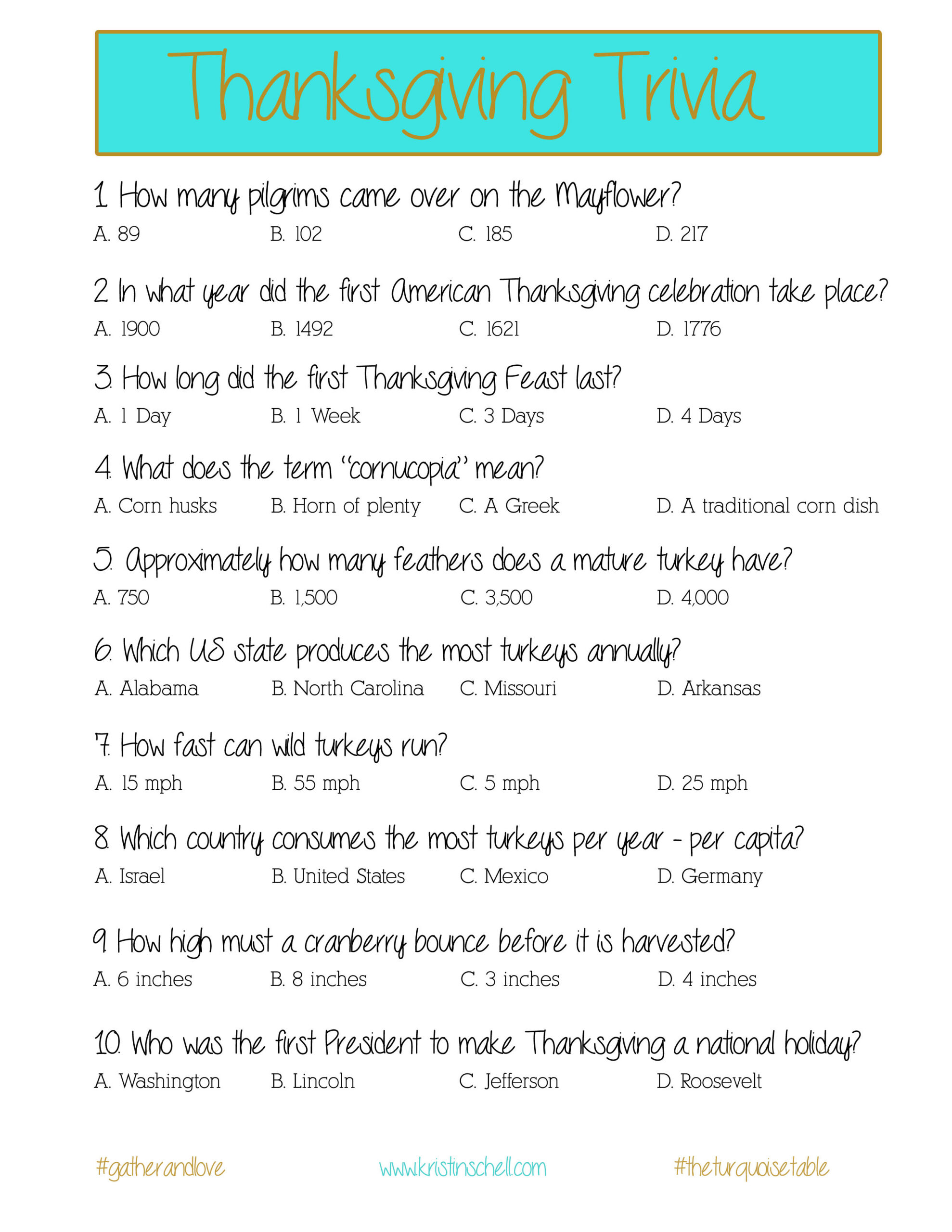 Thanksgiving Trivia {A Printable For Your Gathering} - The inside Thanksgiving Trivia Questions and Answers Printables