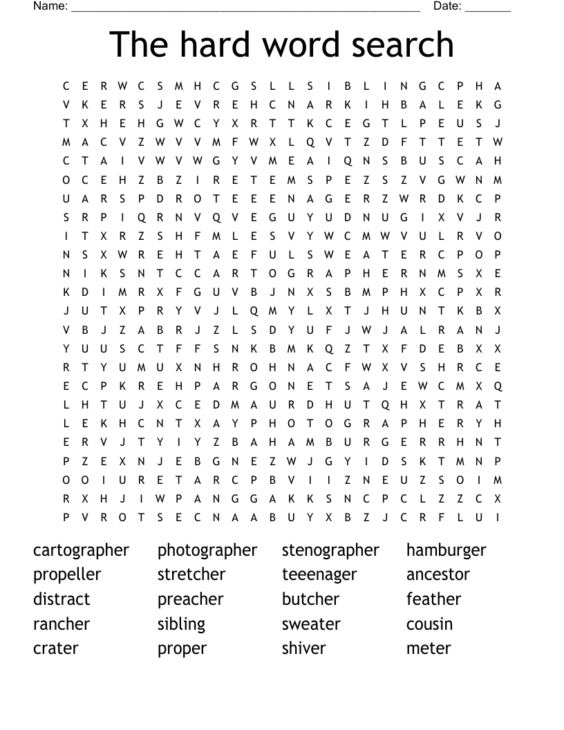 The Hard Word Search - Wordmint pertaining to Hard Find A Words Printable