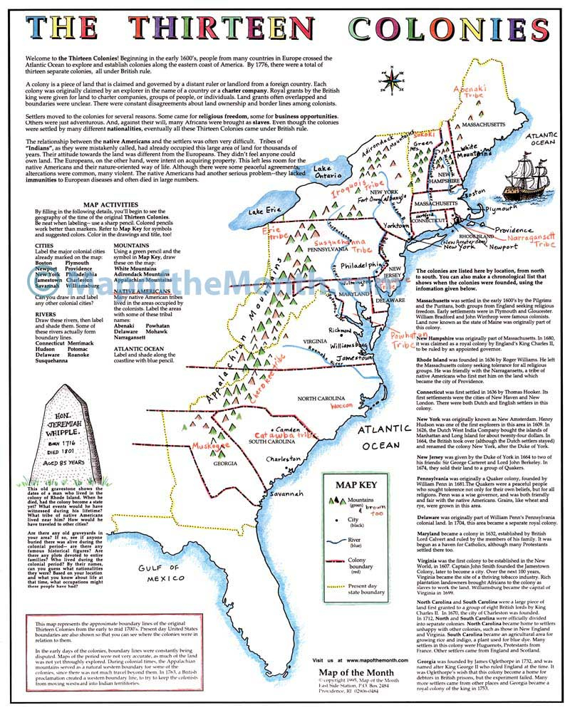 Thirteen (13) Colonies Map - Worksheets Library in Printable Map Of The Thirteen Original Colonies
