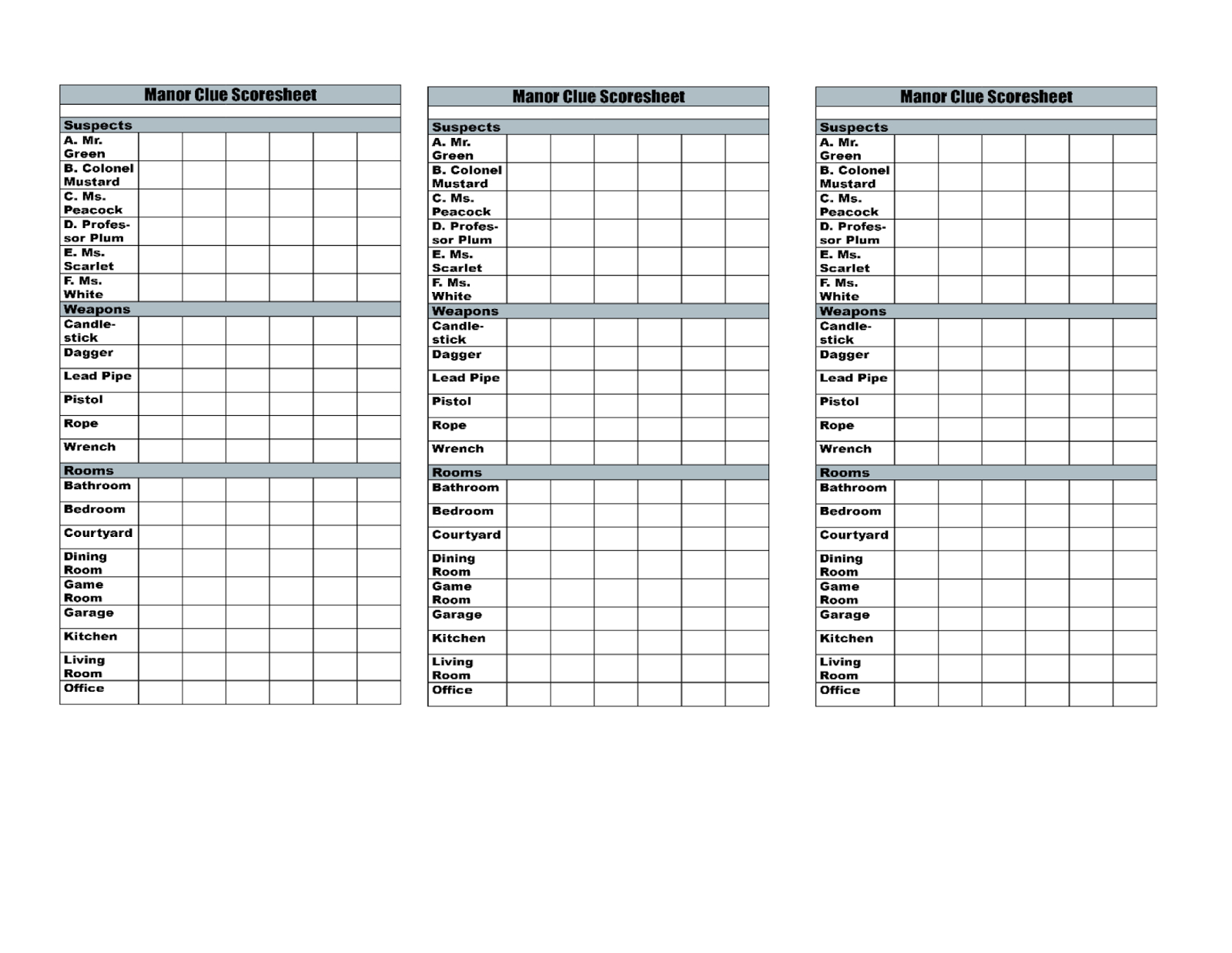 Time To Talk About It: Clue 2013 Free Manor Beach Score Sheets For pertaining to Printable Clue Sheets Free