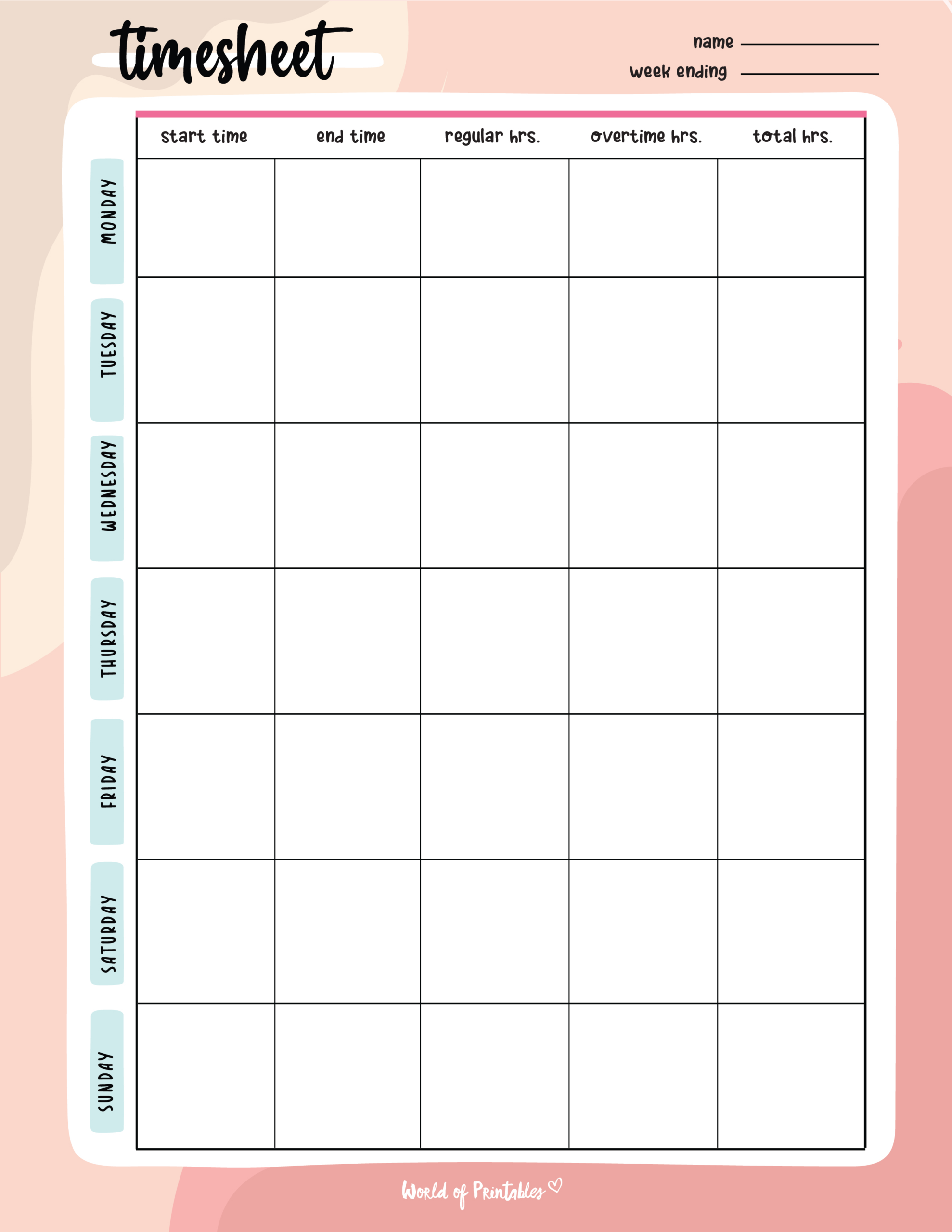 Timesheet Templates - World Of Printables within Free Printable Timesheets For Work